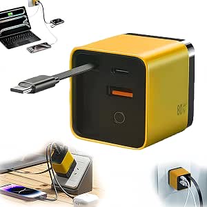 Caricatore GaN 3 In 1 80W - Modulare Con Porte Type-C E USB, Giallo (nuovo)