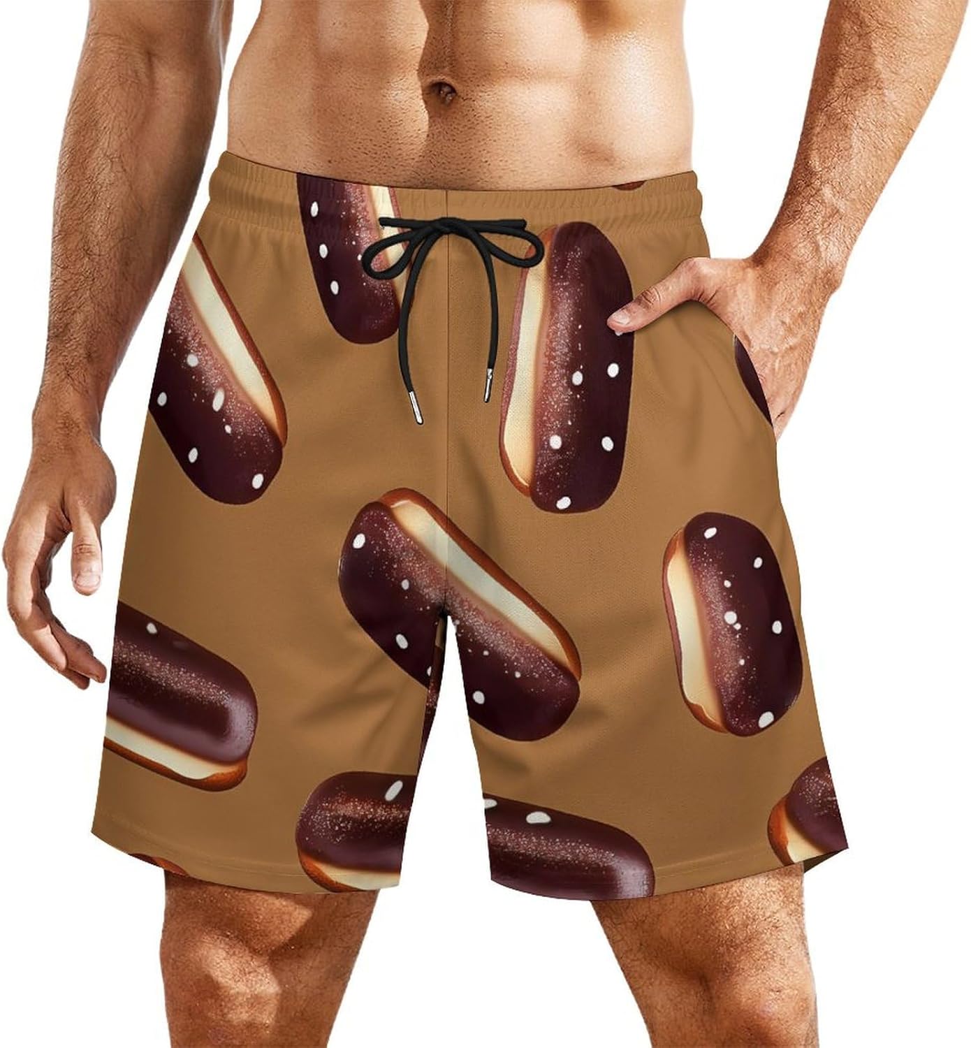 Chocolate Twinkies Casual Beach Shorts for Men Elastic Waist Drawstring Swim Shorts With Compression Liner