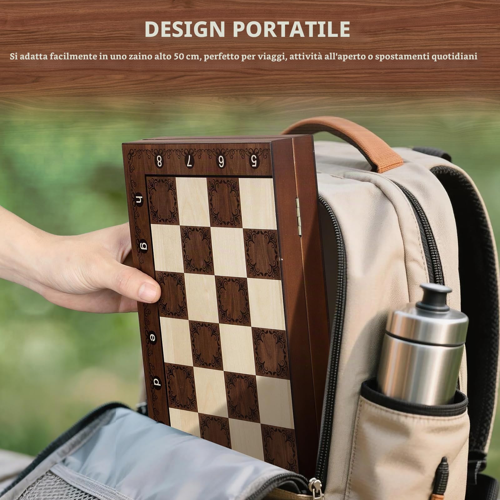 Peradix Grande Scacchi da Viaggio Magnetici 39x39cm - Premium Scacchiera Pieghevoli - Scacchi in Legno di Alta Qualità per Viaggi, Campeggio