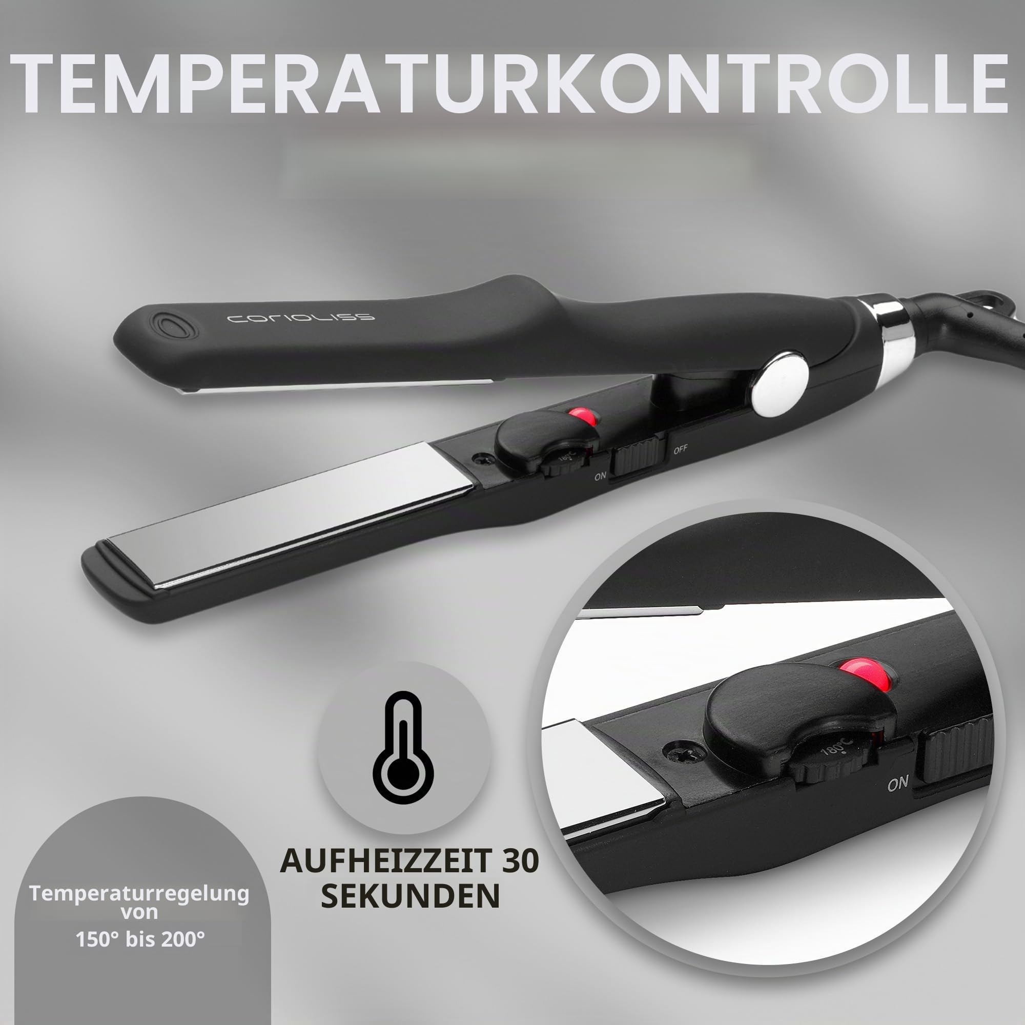 CORIOLISS C-TRIP | Haarglätter für Frauen | Titanium Glätteisen für feines Haar | Professionelles Glätteisen mit Temperaturkontrolle | Mini-Platten (Black)