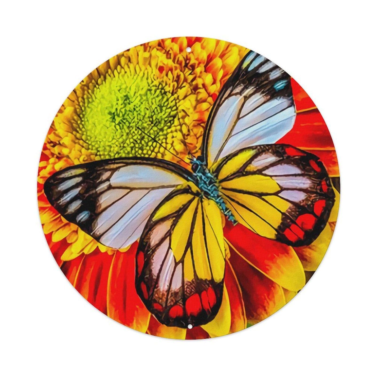 Insect Sunflower Butterfly Vintage Metal Tin Sign Plaque Wall Decor for Cafe, Club Bar, Office, Garden Metal Poster 8x8Inch