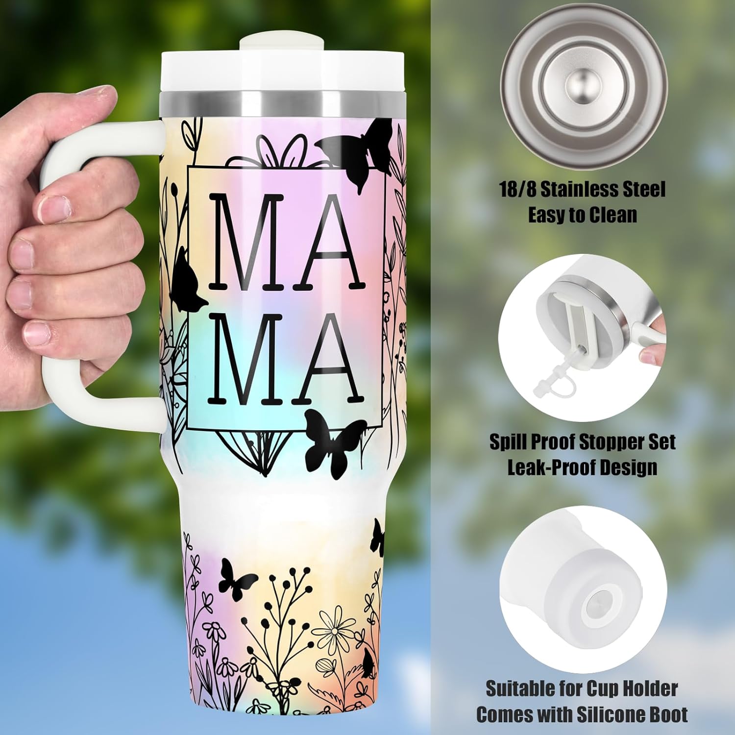 40 Oz Stainless Steel Mama Tumbler with Handle, Insulated Double Wall Vacuum for Cold & Heat Preservation, Great Mother's Day Gift - Image 5