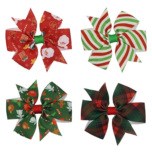 Clips de lazos para el cabello de Navidad, 4 unidades, coloridos pasadores para el cabello, a rayas de color de Navidad, pinzas para el cabello,