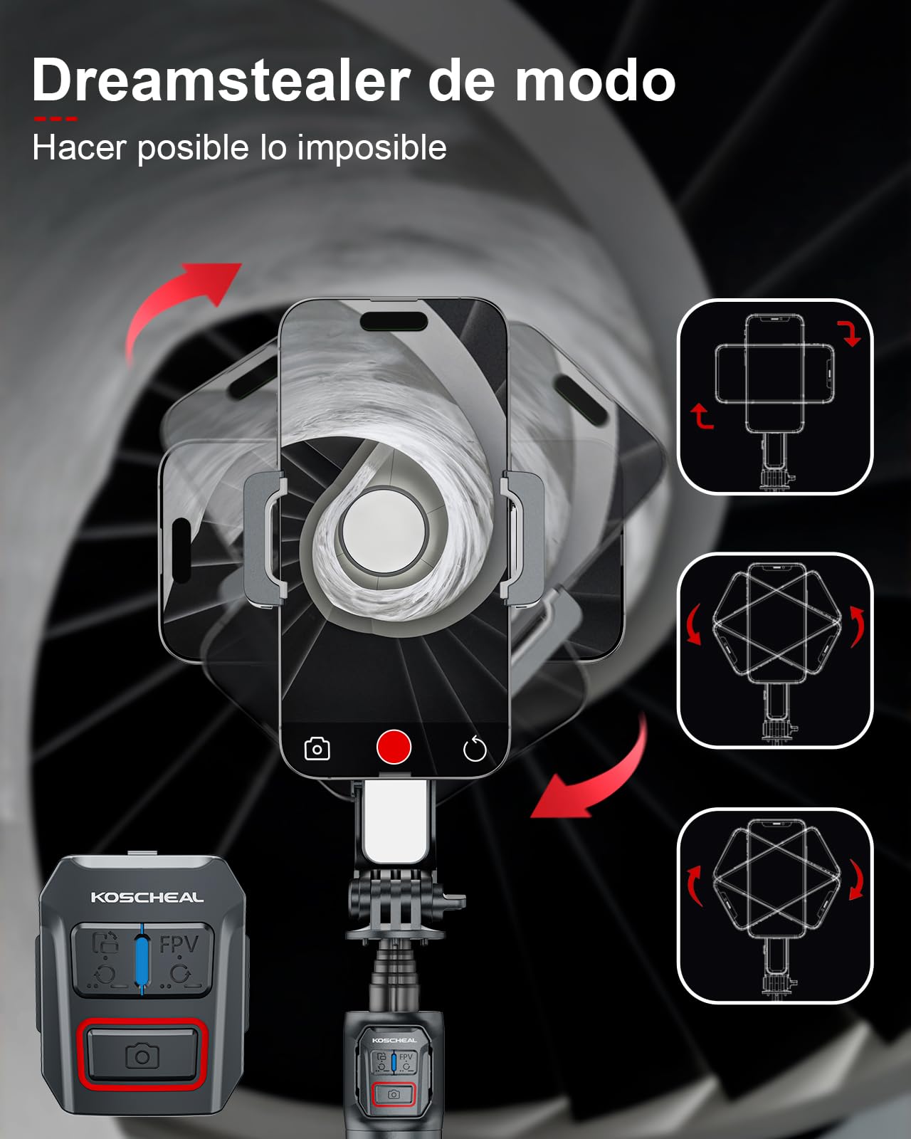 KOSCHEAL A10 Estabilizador para Smartphones,2-Axis Estabilizador de Movil con Luz de Relleno y Trípode con Mando Inalámbrico Rotación Automática de 360°Modo de Escena, No App, para videoblogs y TikTok