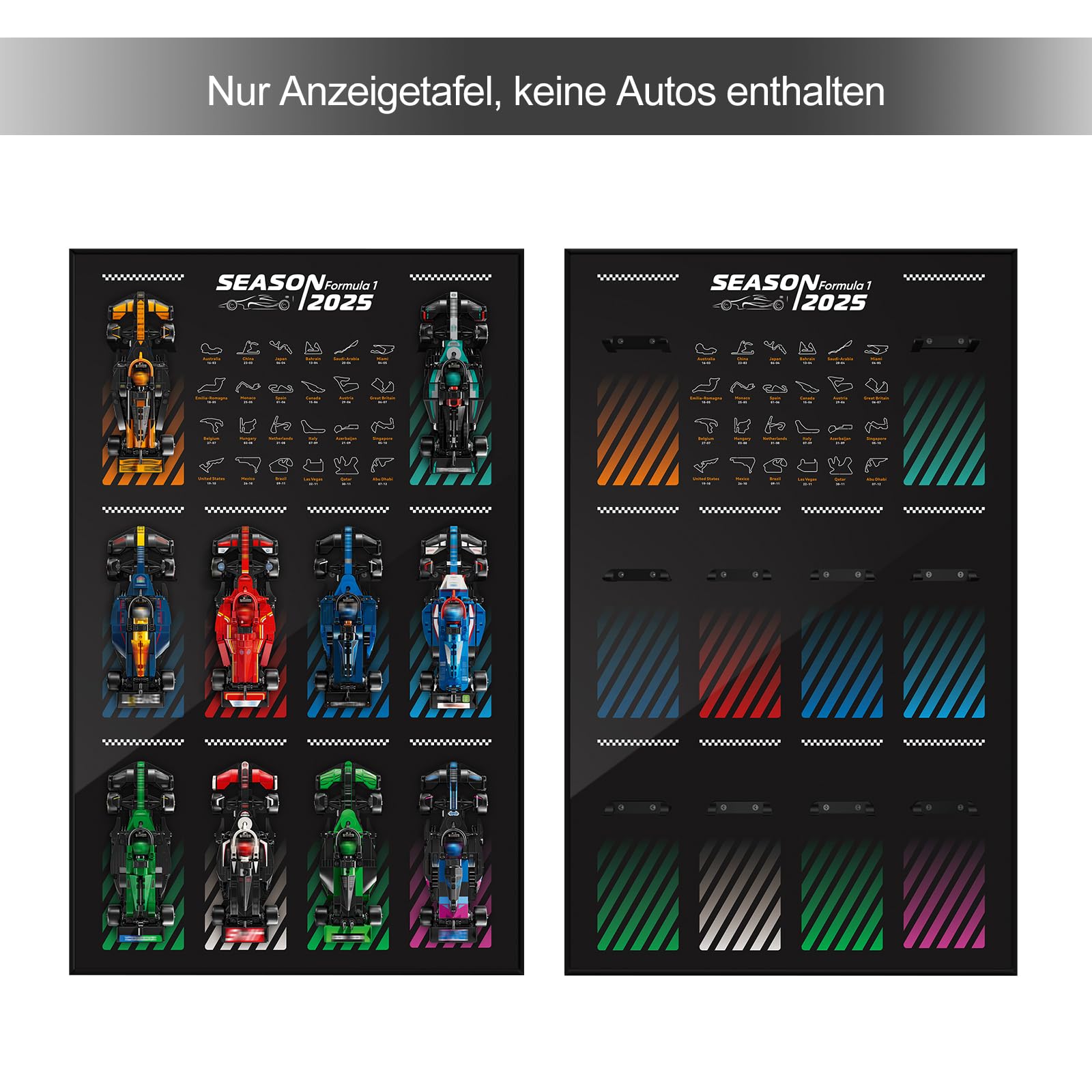 Display Wallboard für lego Speed Champions Ultimate Formula 1 Collector's Pack(Autos Nicht enthalten) Wandhalterung für lego 66802 Collectible F1 Model Car Kit, platzsparende, kreative Heimdekoration