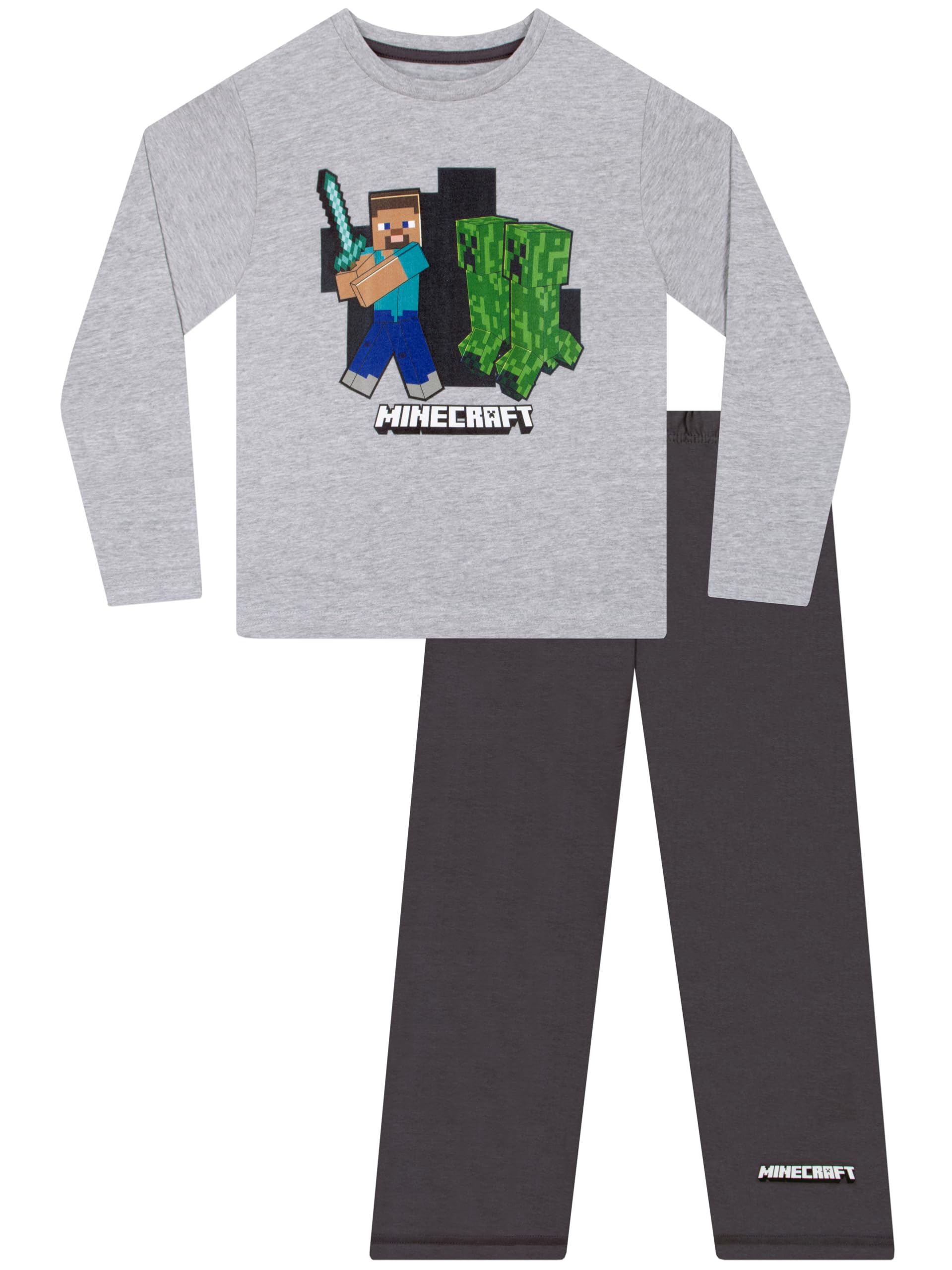 Minecraft Boys Grey Pyjamas, Creeper Pyjamas, Gaming Kids Pjs, Gaming ' Pyjama Sets | 8-9 Years