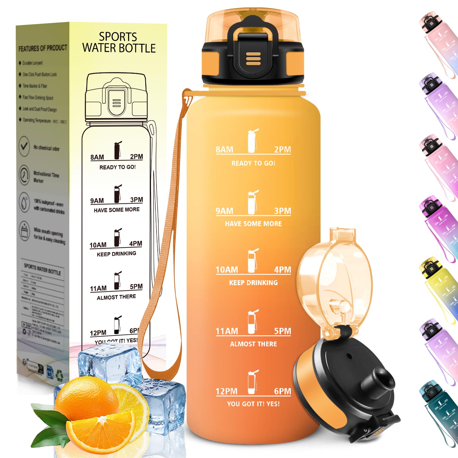 HoneyHolly 1.5 Litre Water Bottle Time Indicator Leak Proof Motivational BPA Free Reusable Water Bottle for Gym Work Camping Hiking