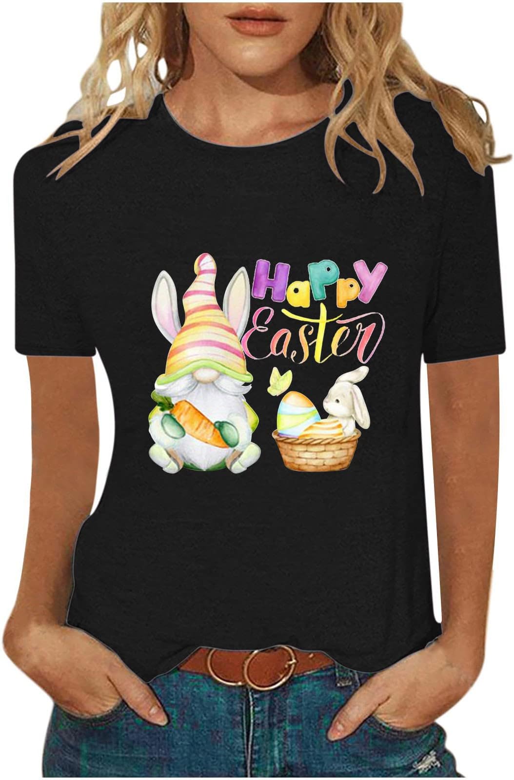 Women Summer Tshirt Tops Easter Casual Short Sleeve Printed Round Neck Blouse T-Shirt Ladies Tops Sale Clearance Ladies Sexy Comfy Plus Size Blouses UK Size S-5XL