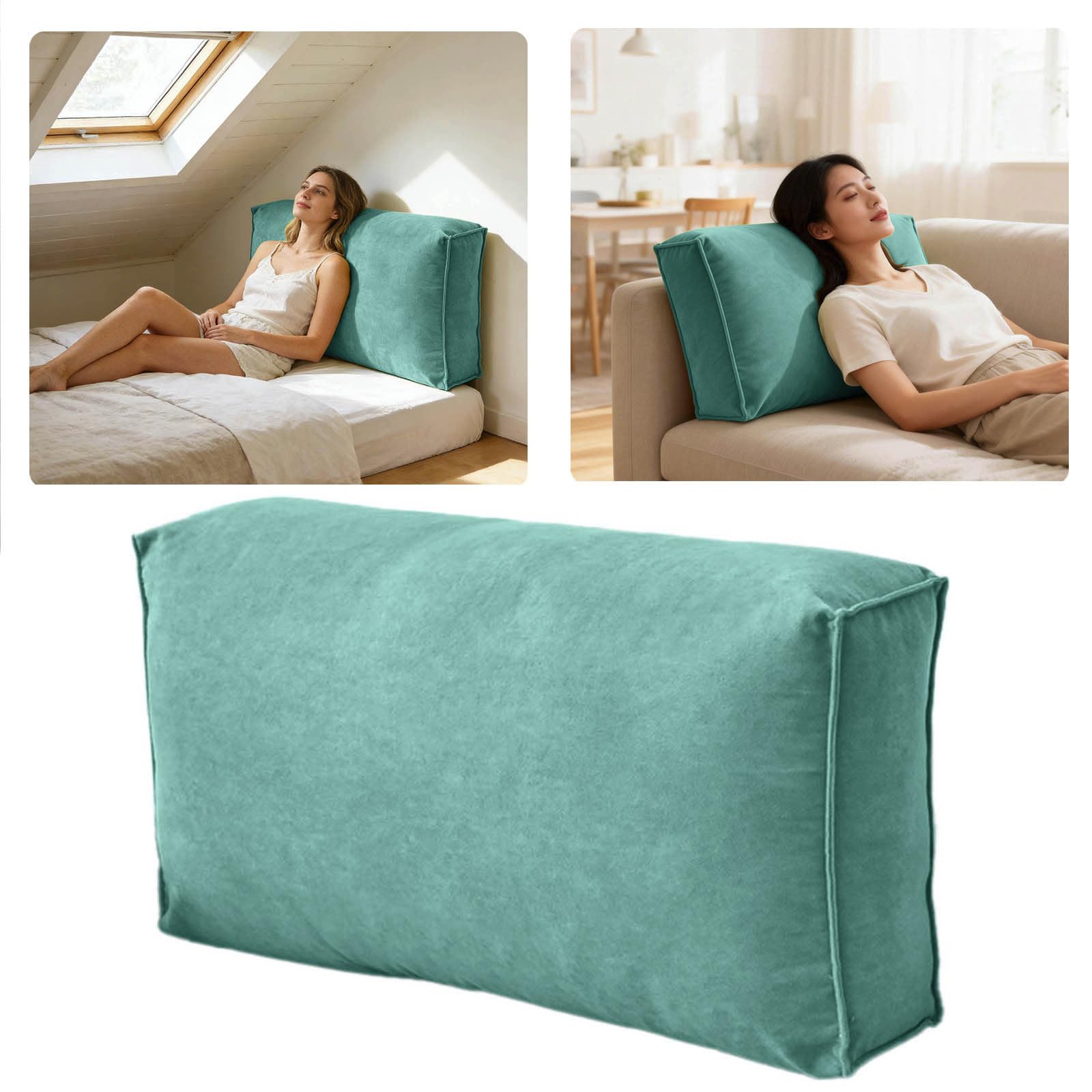 Rectangular Large Sofa Cushion, Couch Back Cushion Pillows, Decorative Throw Pillows with Removable Velvet Cover, Comfort Reading Pillow, Lumbar Support Pillow for Sofa Bedside (Green_60x45x12cm)