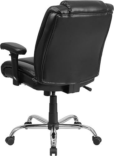 Miniatura 6 de Silla de la Serie Hercules de 400lb para el trabajo con capacidad grande de respaldo alto con brazos ajustables en altura y de color negro Cuero