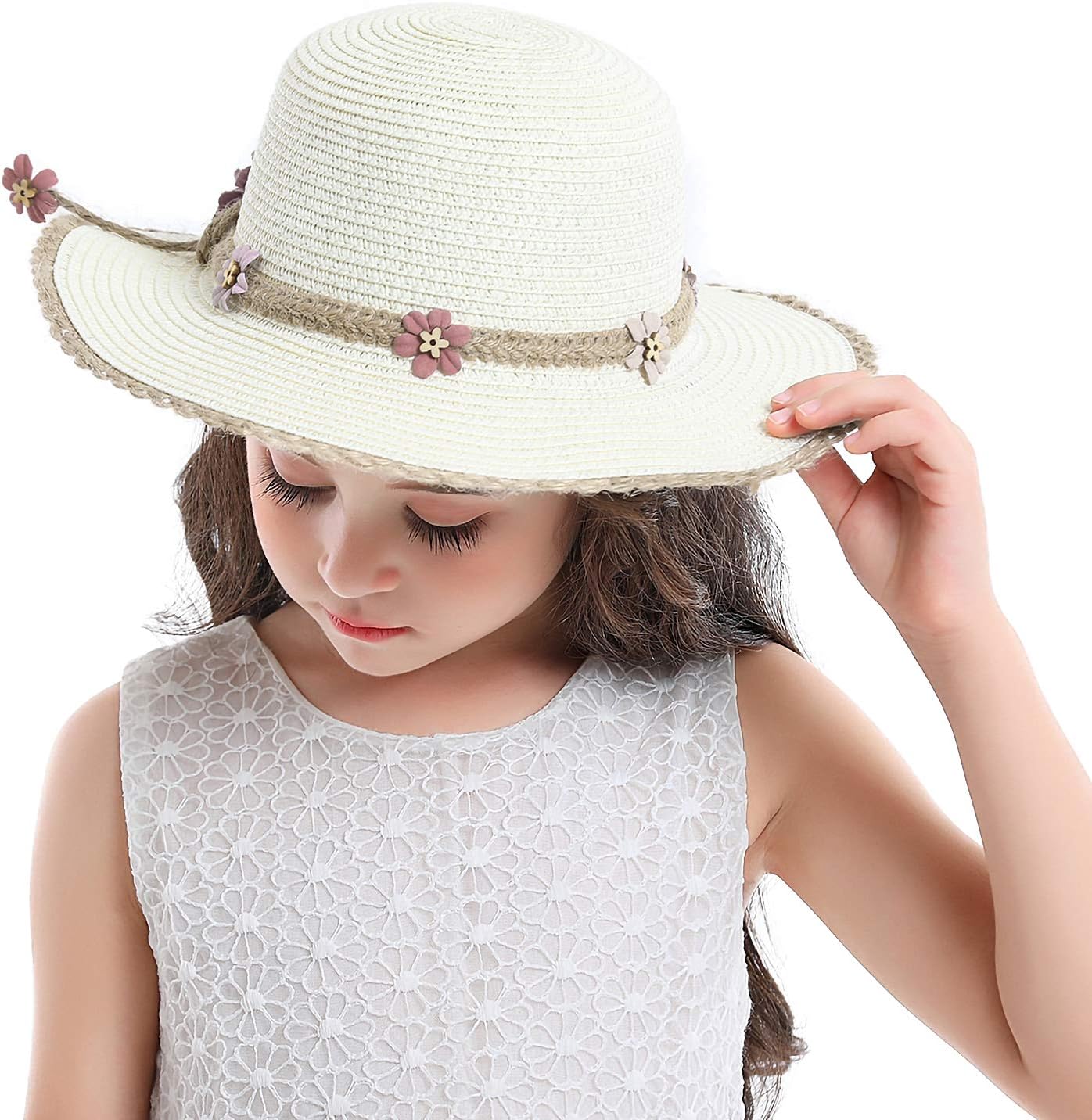 Bienvenu Kid Girl Straw Wide Brim Hat Summer Beach Hat Sun Protection