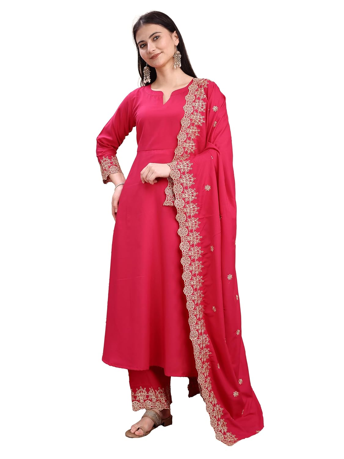Granthva Fab Kurta Set for Women Silk Embroidered Anarkali Kurta Set for Women with Palazzos and Dupatta