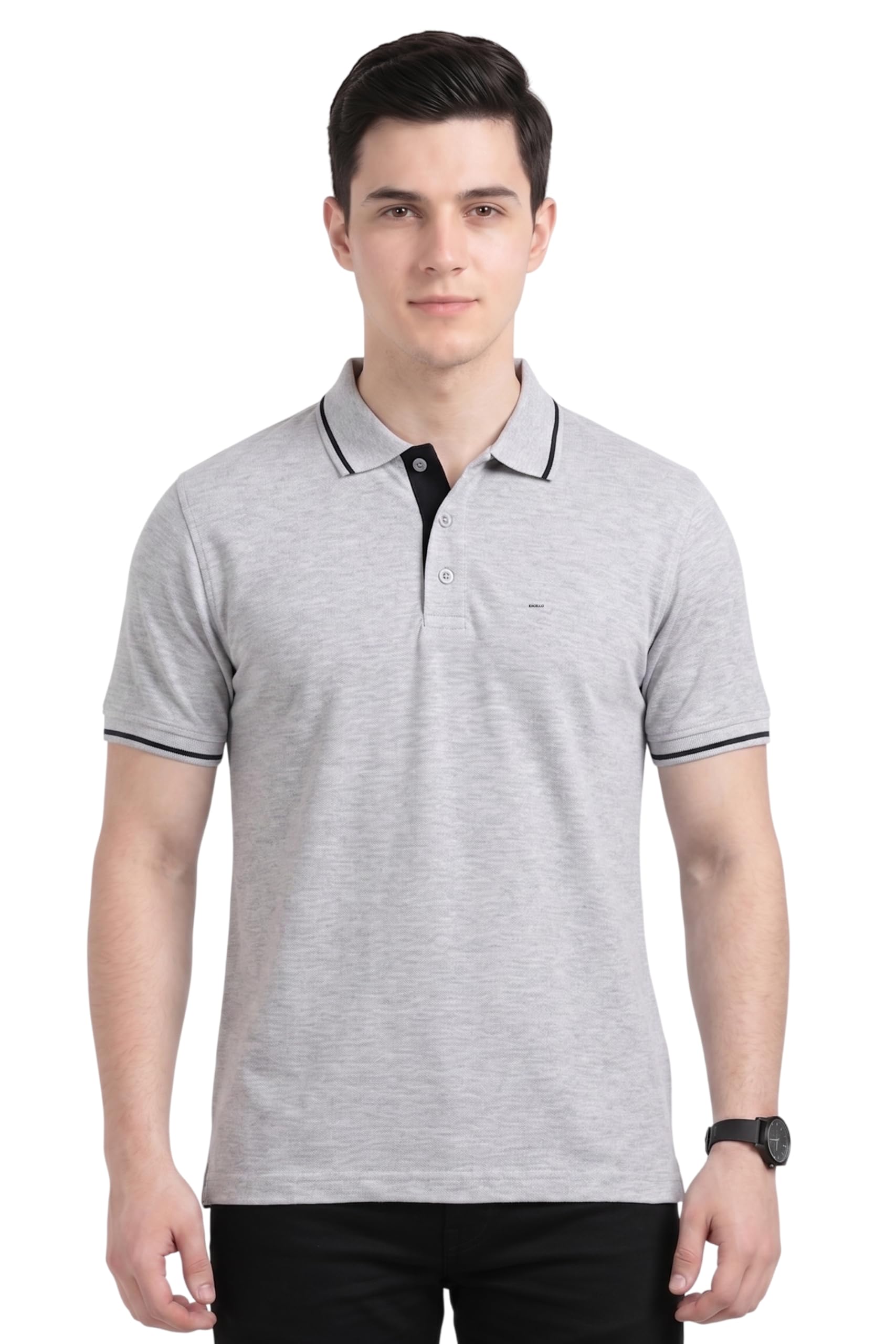 excello Men's Premium 270 GSM Pure Cotton Tipping Polo | Biowashed Heavyweight Regular Fit T-Shirt-picture-23