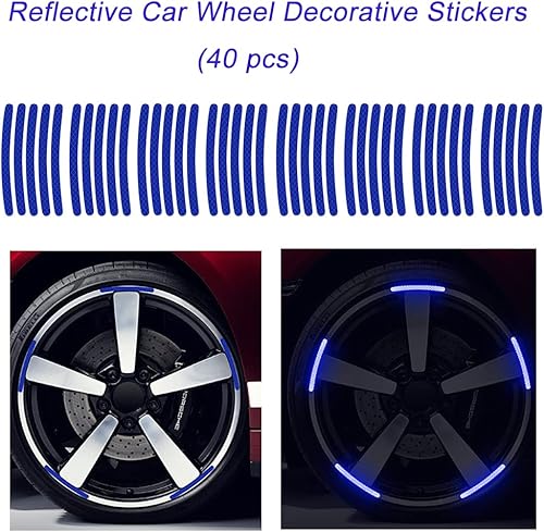 Miniatura 5 de Juego de calcomanías reflectantes fuertes para automóvil, 40 unidades, llanta de rueda, 2 juegos de maletero, parachoques, espejo retrovisor y