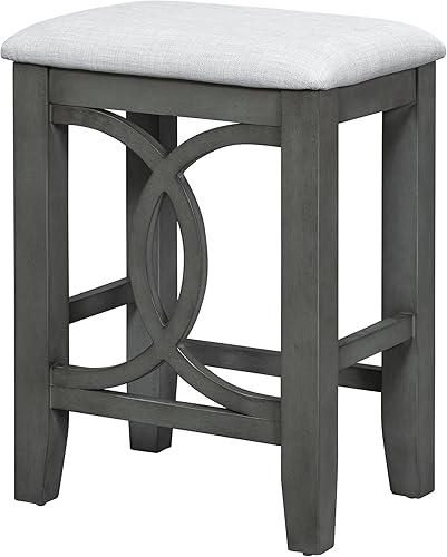 Miniatura 9 de Juego de mesa de comedor de 3 piezas con altura de mostrador, juego de comedor de madera maciza con 2 taburetes tapizados, mesa de comedor