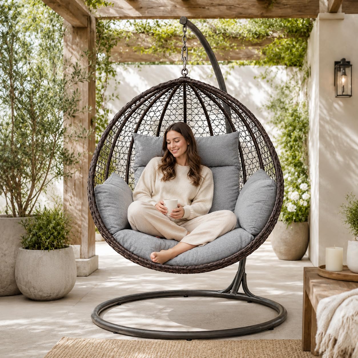 Beige Suspendu Hamac Chaise Coussins; Double Cushions; Oreiller avec Dossier, Imperméable Siège de Chaise Rembourrage pour Patio Jardin, Balançoire Panier Suspendu Coussin de Siege Beige [114]