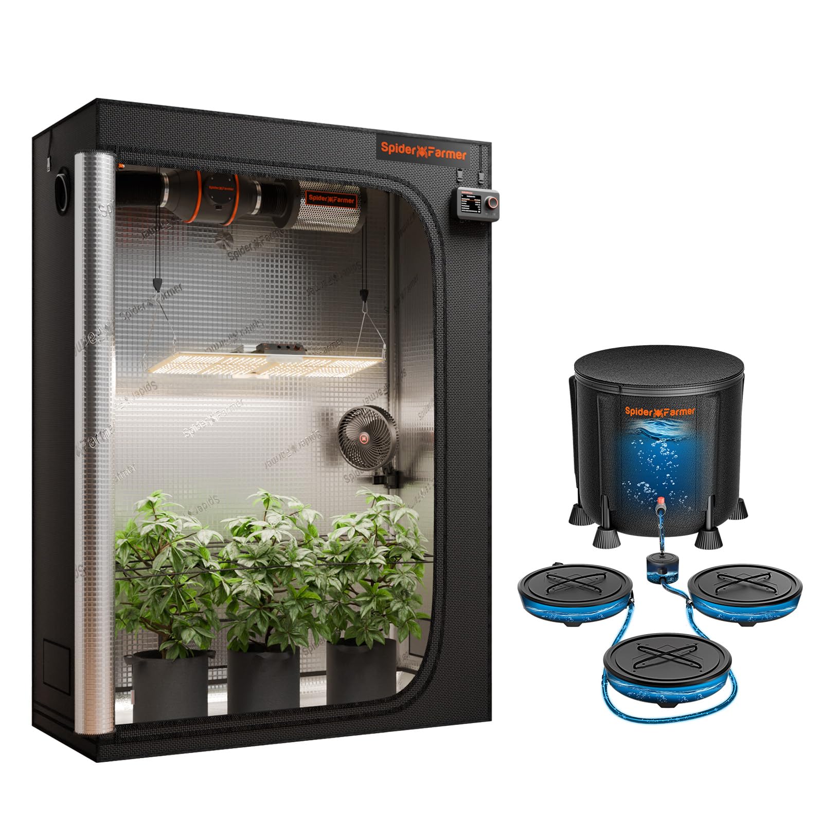 Spider Farmer Bewässerungssystem und Growzelt Komplettset SF2000 mit GGS Temp Feucht Controller Bundle