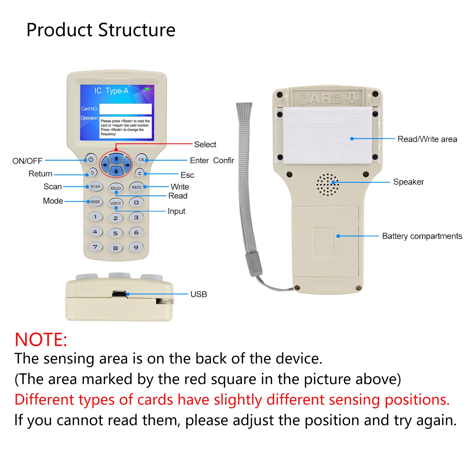 Card Copier Reader Writer NFC Reader 125KHz 13.56MHz 10 Frequency RFID Key Fob Card Reader Writer Encrypted Card Decoder with Writable Key Card USB