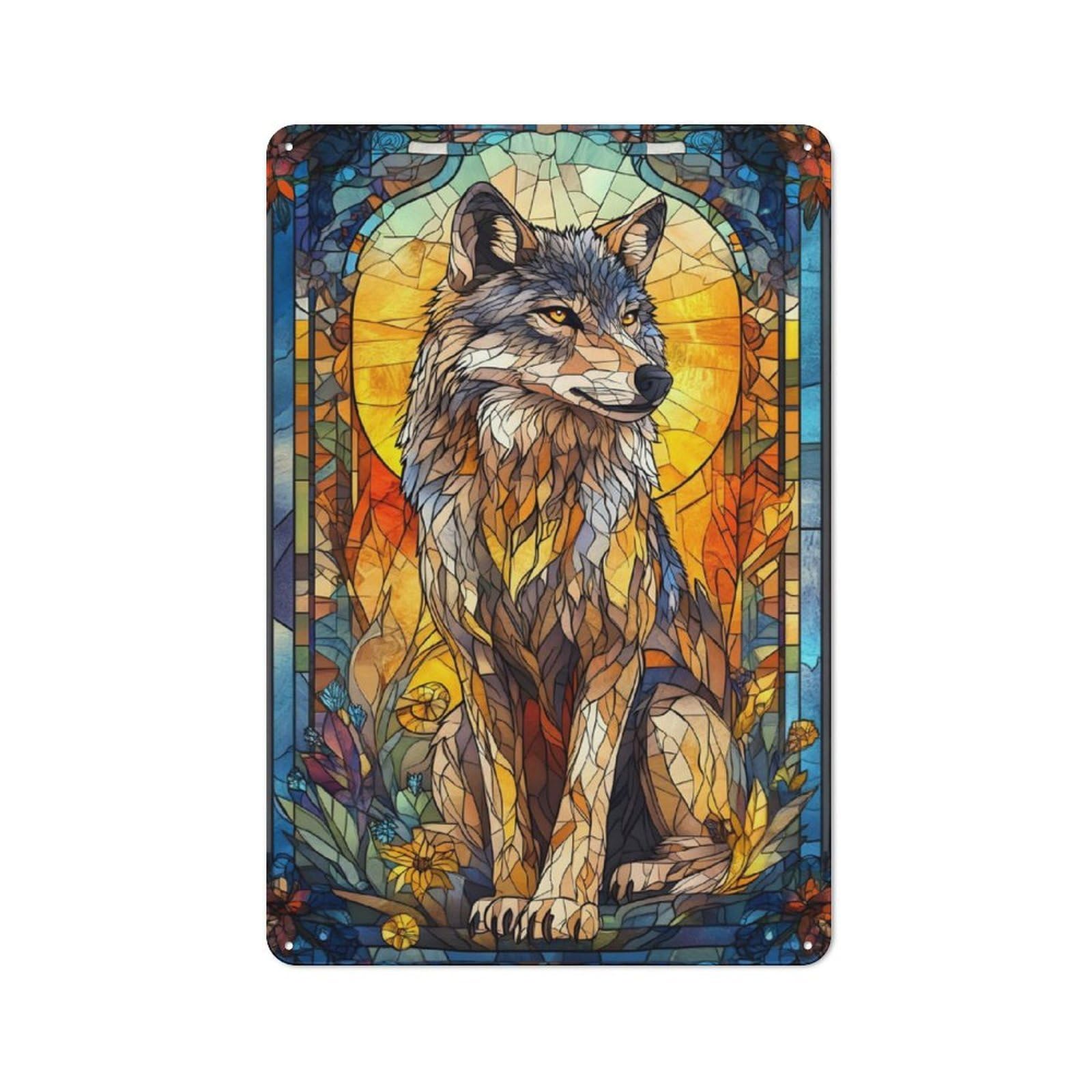 Junmoney Wolf Retro Tin Wall Plaque 30X20cm For Kitchen Or Home Bar, For Home Interiors, Feature Walls And Decorative Displays