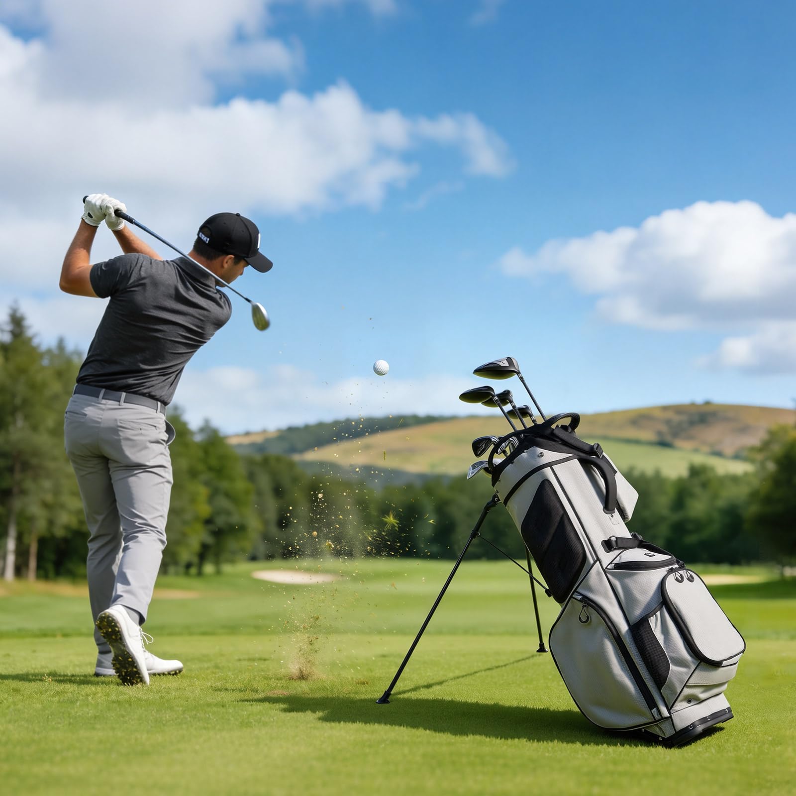 VEVOR Borsa da Golf Portaoggetti Mazze, Borsa da Golf con Supporto da Pavimento Tracolla Doppia Copertura Antipioggia, Materiale in Poliestere Rivestimento Interno in PU 210D 420 x 260 x 930 mm
