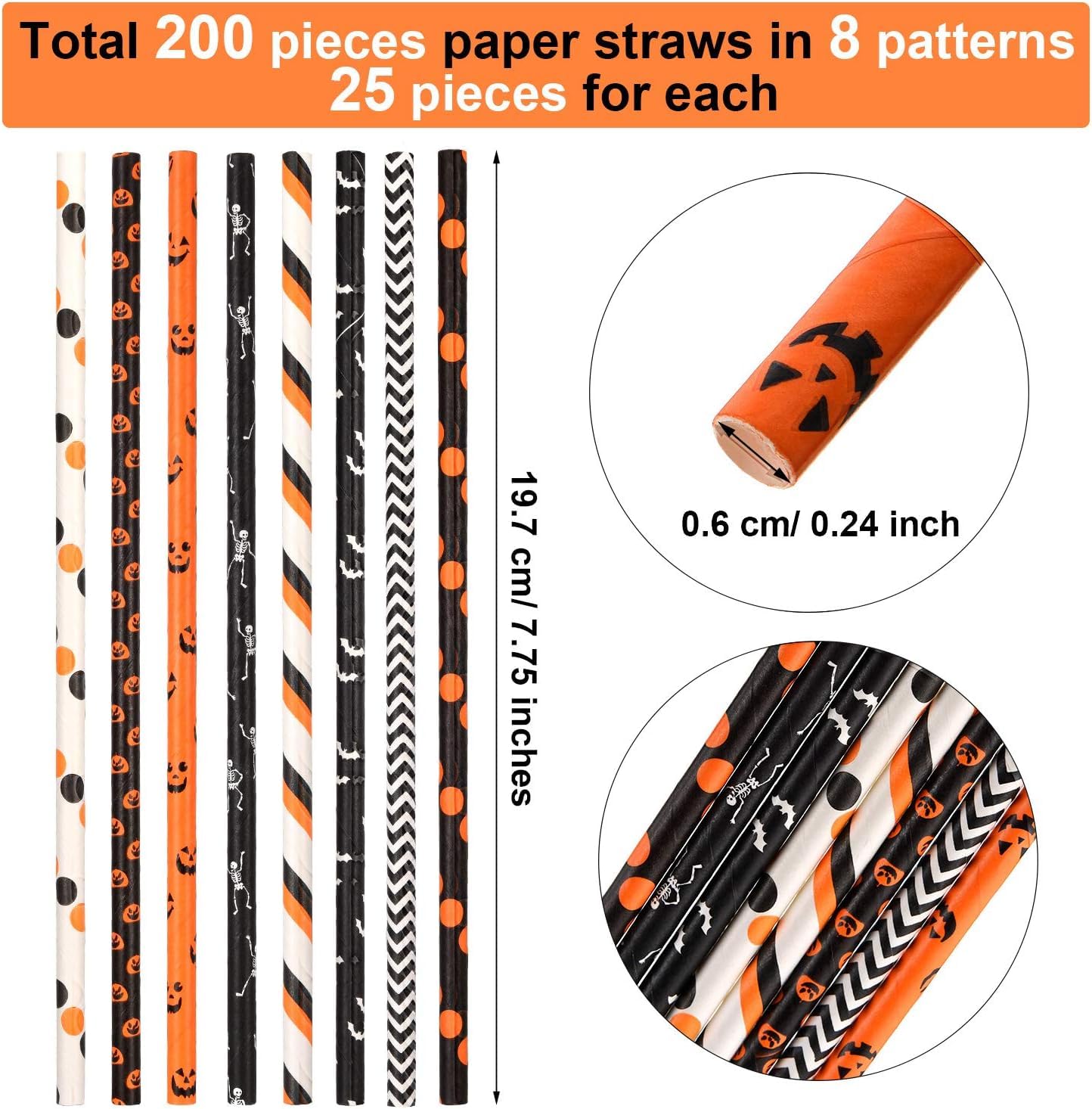 Lot De 200 Pailles En Papier Pour Halloween - 10 Motifs Fun, Biodégradables, Parfaites Pour Vos Fêtes !