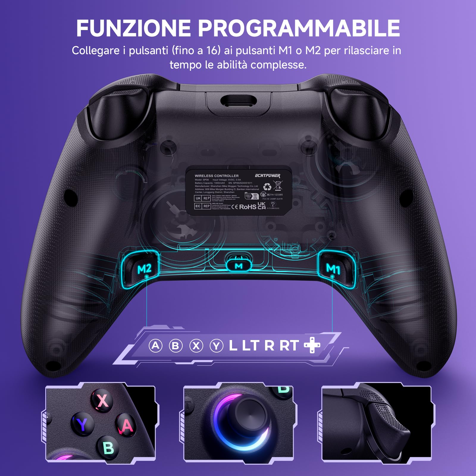 ECHTPower Controller per Switch/Switch 2 2025, con Hall Grilletti Lineari, 1000mAh Batteria, Rimappatura dei Tasti ABXY, Giroscopico, Turbo, Vibrazione, Controller Wireless PRO per NS/PC/Android/iOS