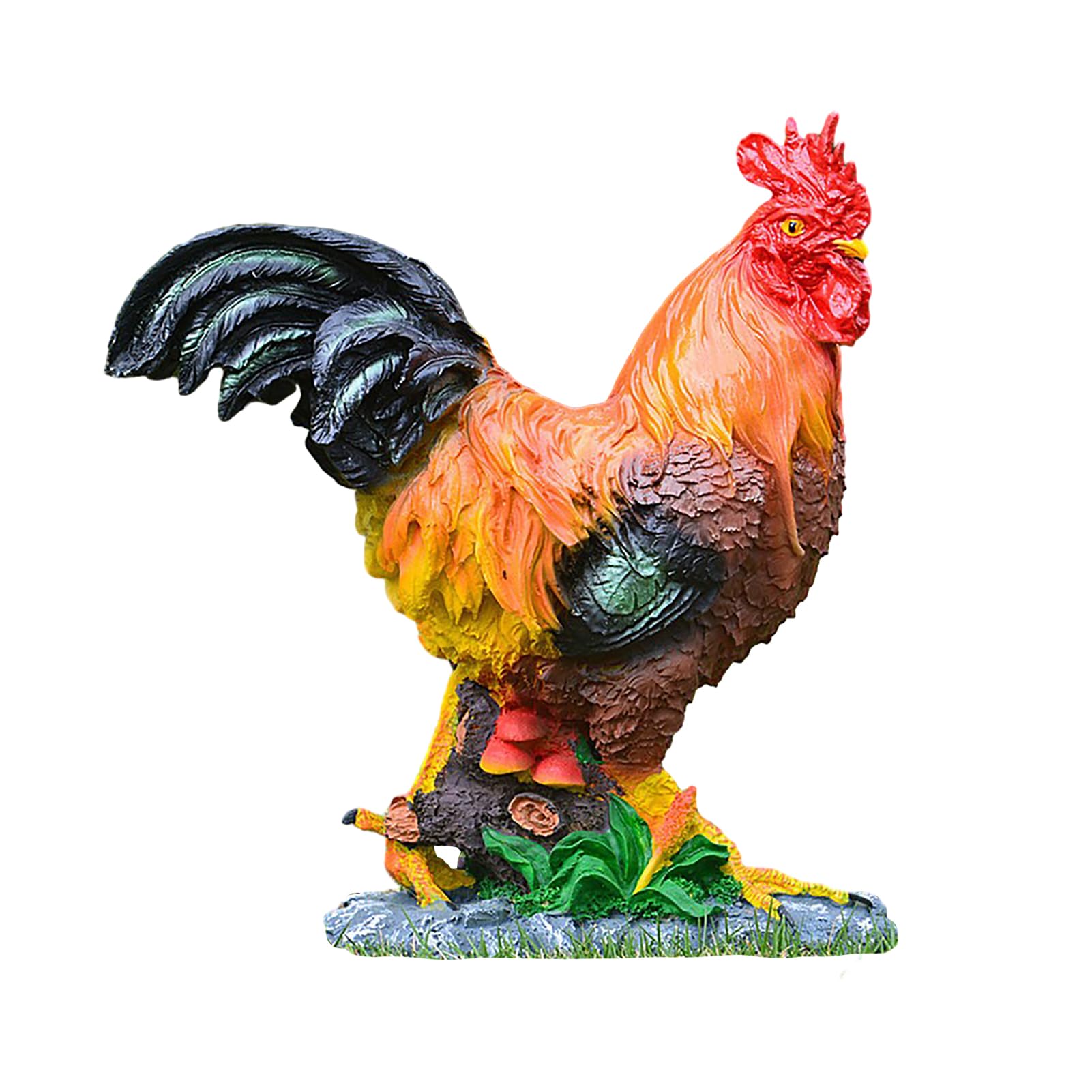 BestAlice Scultura da Giardino Realistica con Gallo, Statue di Pollo in Resina Uniche per L'Arredamento del Giardino, Statua di Gallina di Simulazione per Il Tuo Giardino, Prato o Patio(Gallo marrone)