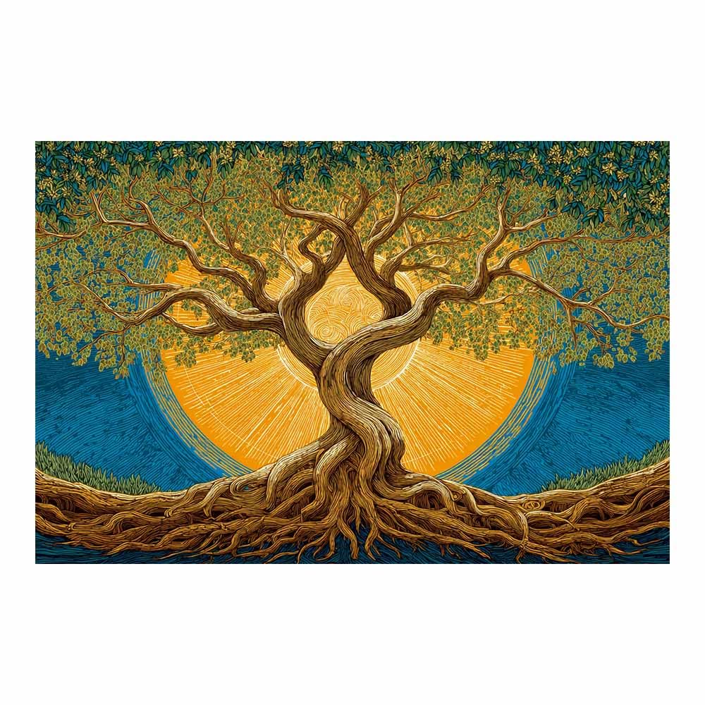 ZAMAEIU The tree of life Sun-entwining Tree Canvas Paintings Abstract Tree,Wall Art Poster Modern Room Bedroom Home Decor Geometric Print Patterns(green)-80x120cm Unframed