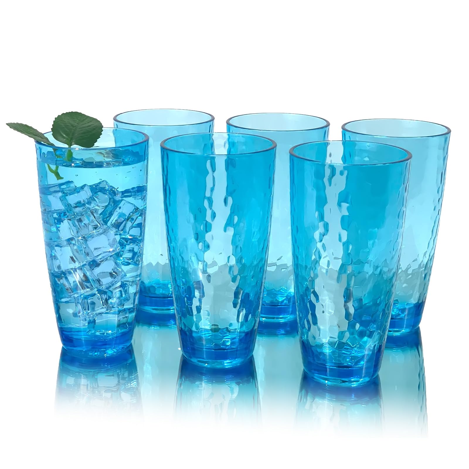 Lot de 6 grands gobelets en plastique acrylique de 760 ml, style martelé, sans BPA (bleu)