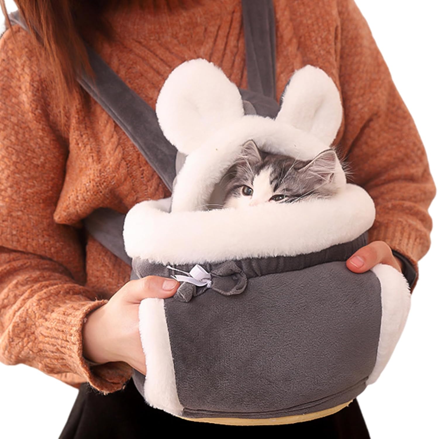 Cat Bag Carrier Soft & Warm Cat Dog Front Carrier Double Pocket Cat Backpack Carrier Comfortable Winter Plush Backpack for Cats Pet Hanging Chest Bags for Outdoor Travel, XL,Cat Front Carrier