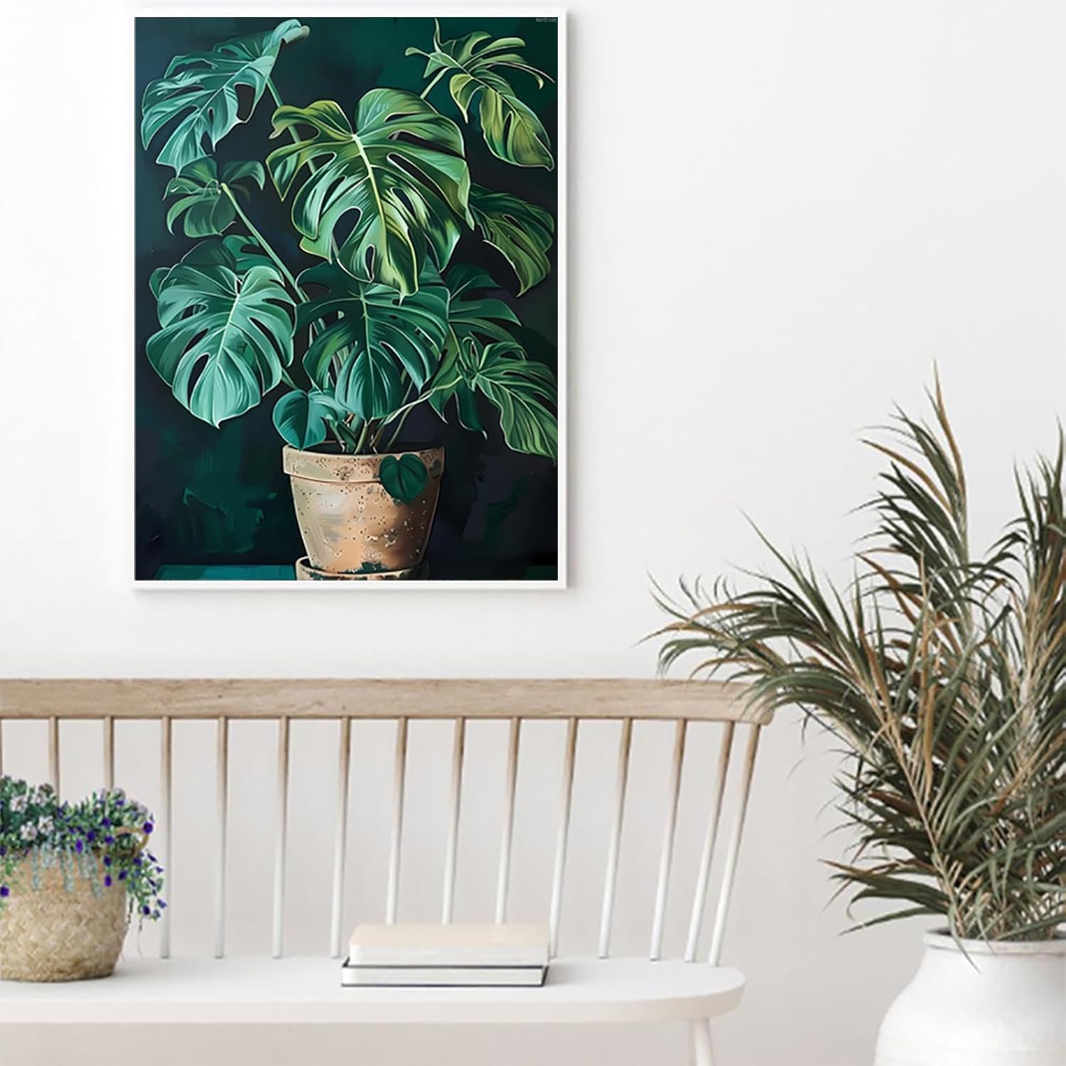 KAYEIUU Monstera Potted Plants Diamond Painting Kit Handmade Hobbyist Monstera Diamond Painting 5D Round Diamond Cross Stitch Crafts Wall Decoration Gifts 12x16 inch
