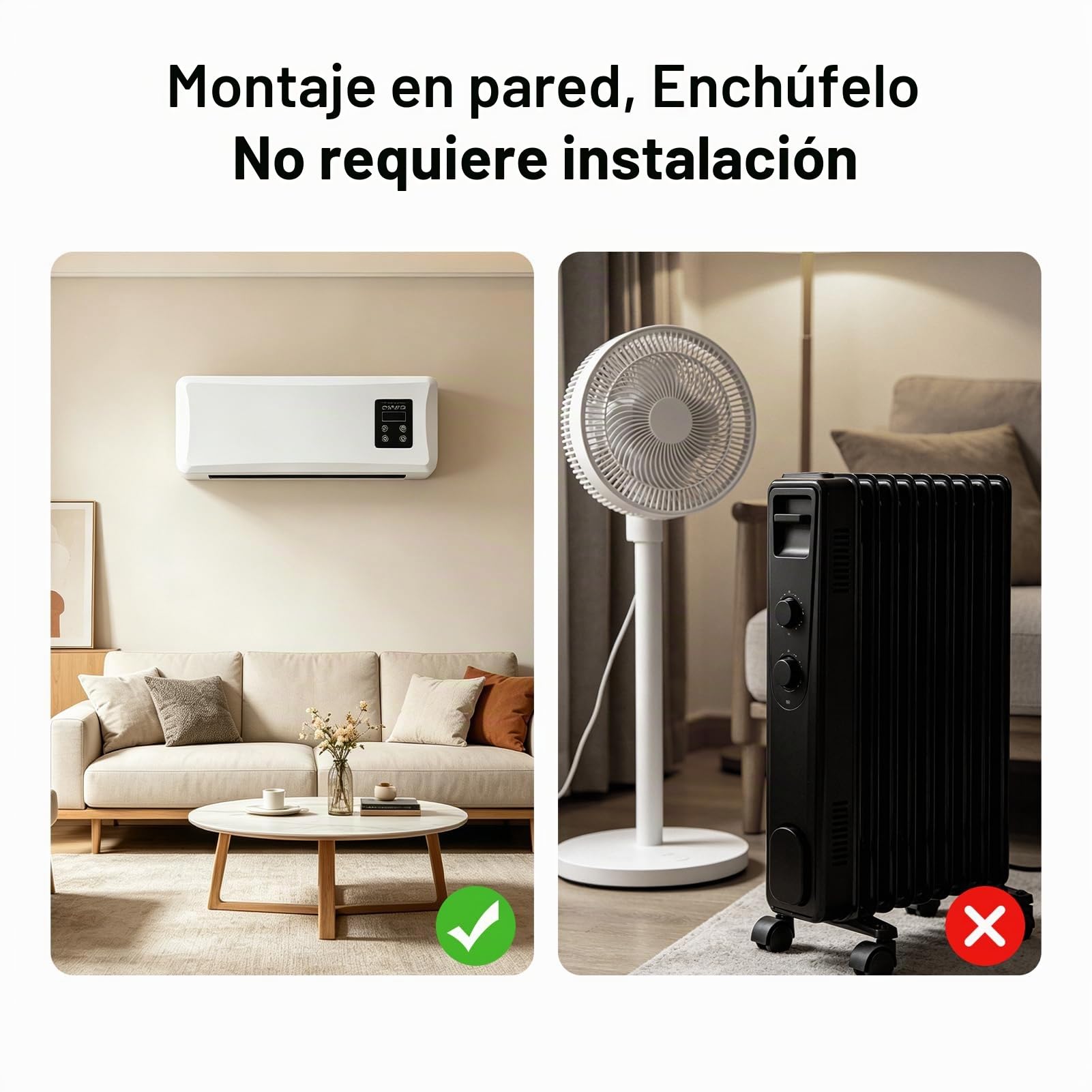 Acondicionador de Aire de Pared, 42x18x12cm, Ventilador Dual de Enfriamiento y Calefacción, Funcionamiento Silencioso, Diseño Ahorro de Espacio para Dormitorio Baño (Estándar UK Blanco)