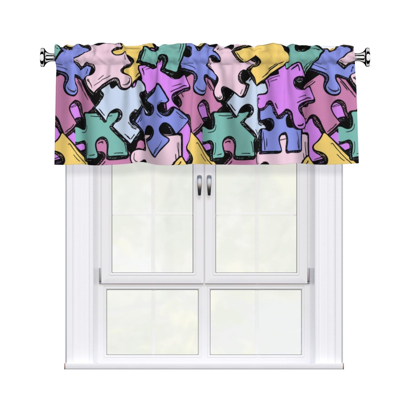 Noble Ren Macaron Hand Painted Style Puzzle Short Curtain Valance 54x18in For Kitchen Bathroom Cafe Living Room Decoration