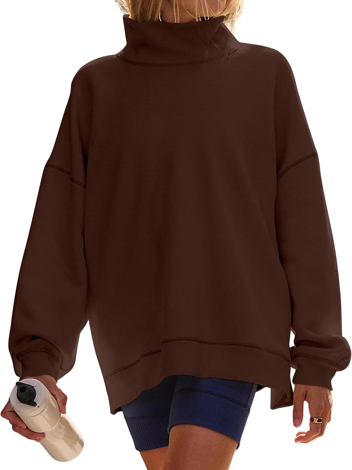 Eutten Womens Oversized Mockneck Sweatshirts Long Sleeve Turtleneck Pullover Casual Fall Drop Shoulder Hoodies Tops