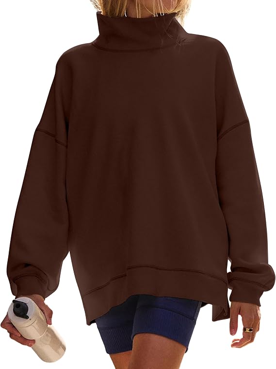 Mock Neck Sweatshirt Women Oversized Fleece Long Sleeve Turtleneck Tops Mockneck Sweatshirt 2026 Casual Pullover