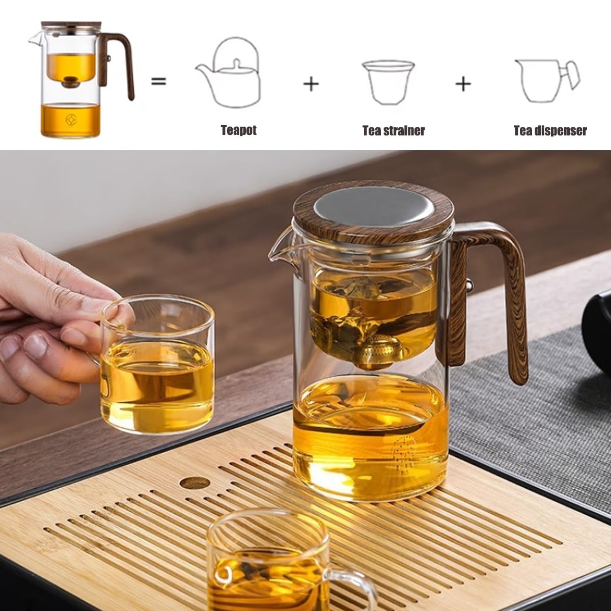Tetera de brujería con tetera de cristal encantada con colador for té suelto Tetera de brujería con control de prensa Tetera mágica 2 en 1 Tetera de cristal con separación de agua Tetera mágica(720ml)