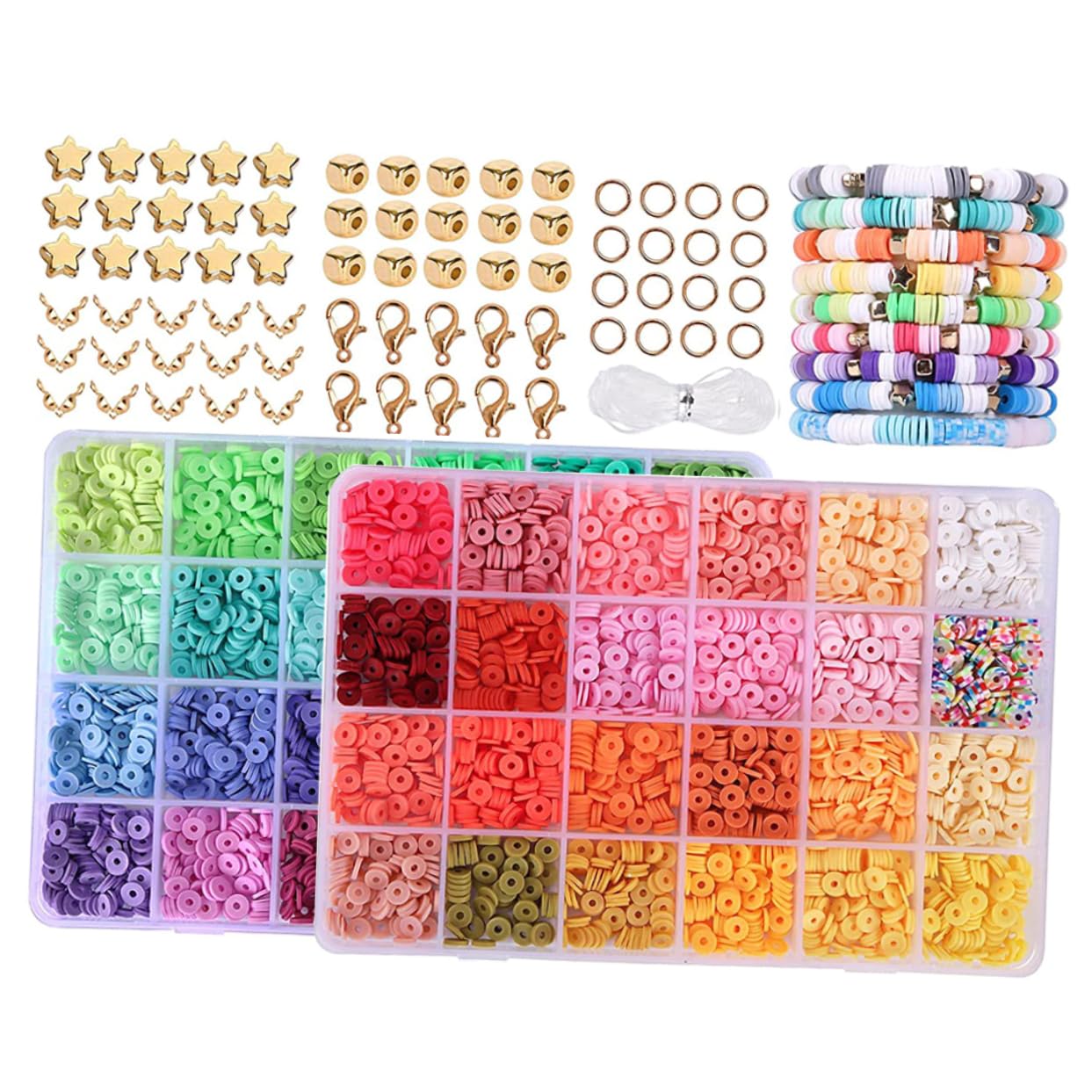 PartyKindom Kit para Hacer Pulseras Cuentas de Arcilla Polimérica, Kit Joyería DIY para Niñas, Cuentas Artesanales Multicolor para Collares y Manualidades