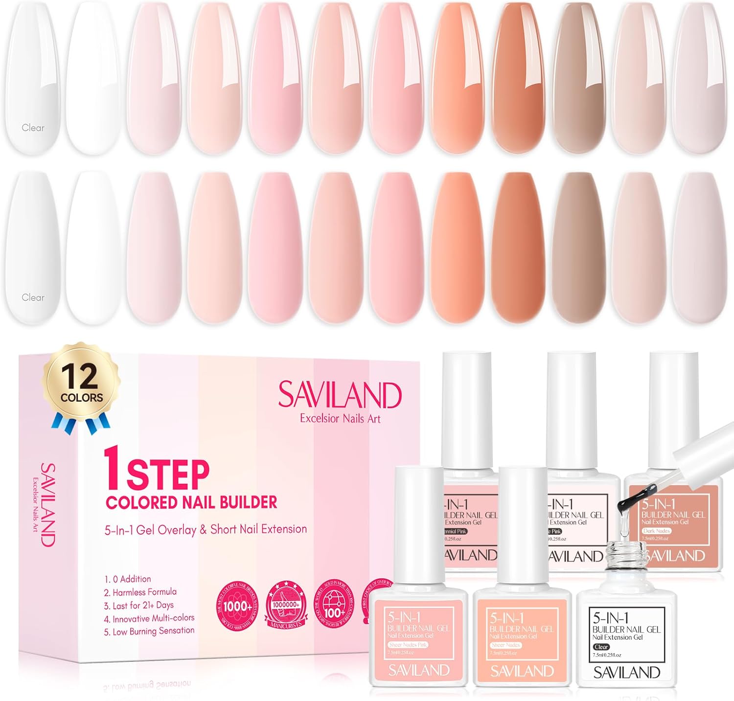 Saviland 12 Colors Multifunctions Builder Nail Gel Kit Builder Nail