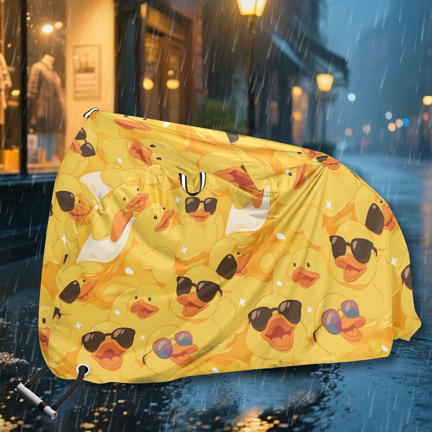 ALAZA Happy Yellow Duck W/ Sunglasses Bike Cover Waterproof Outdoor Ebike Bicycle Covers Tarp Protection for 1/2 Bikes, Sun UV Dust Wind Proof