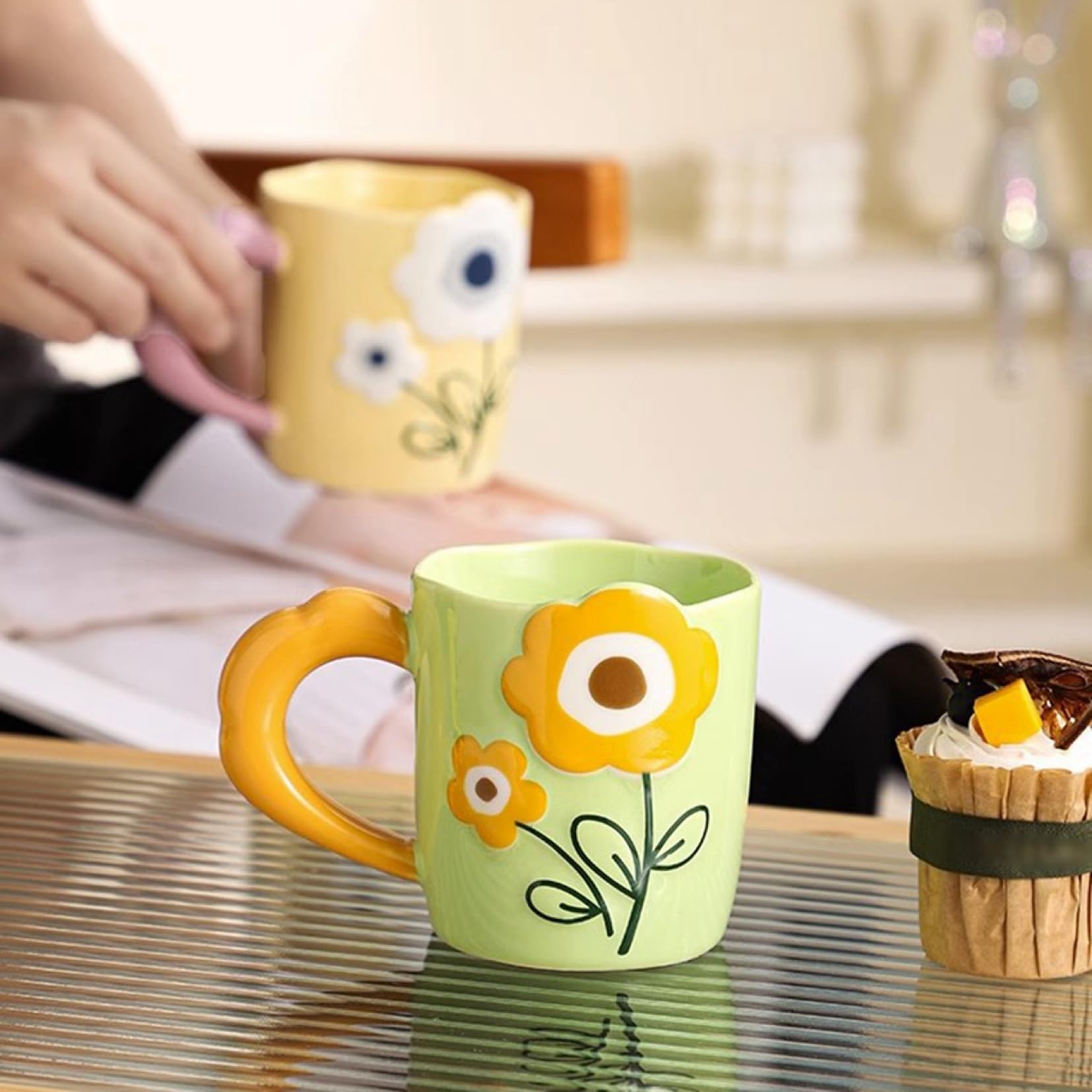 Amazon.co.jp: 花柄 陶器 カップ 375ml 軽量 可愛い 御洒落 マグカップ