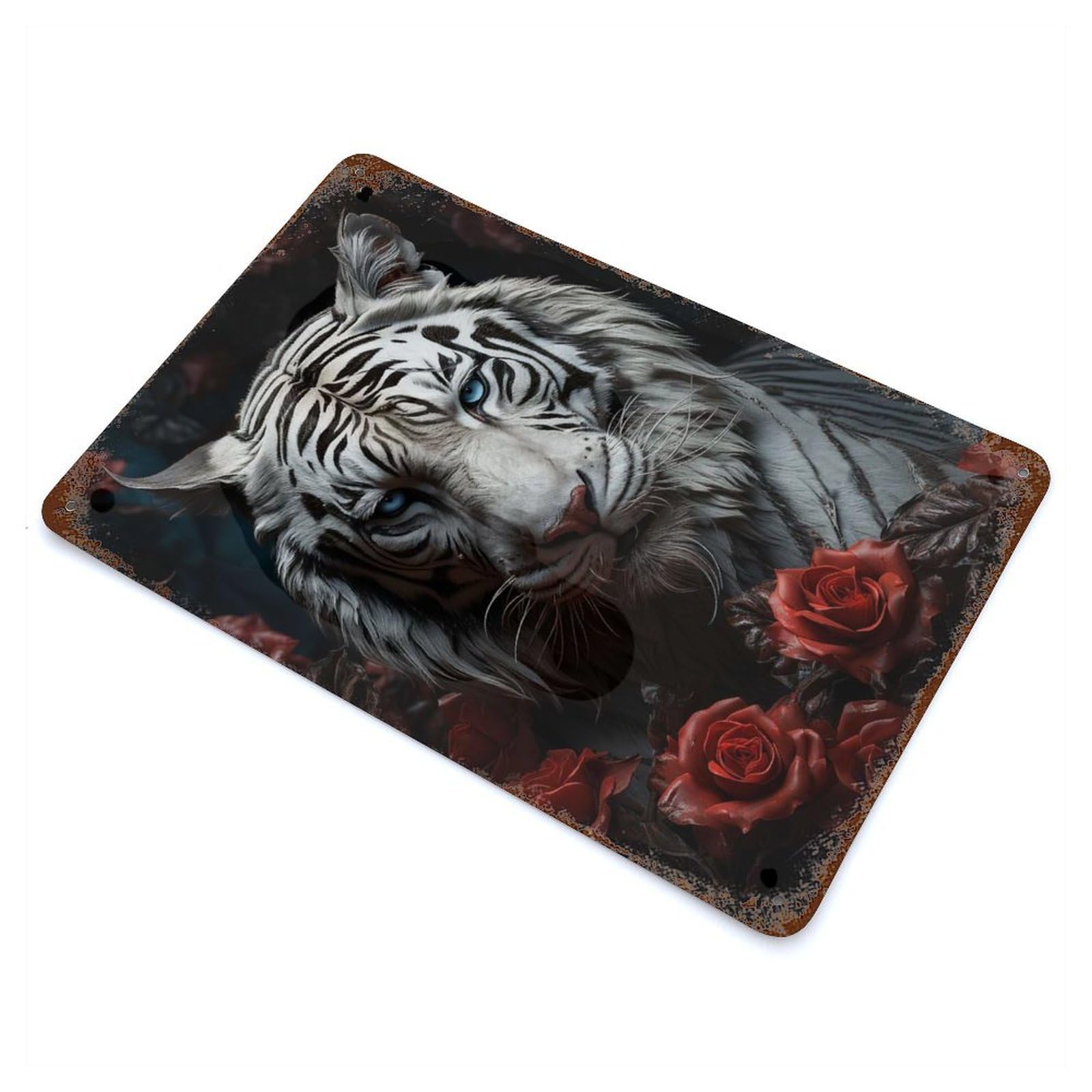 White Tiger Retro Metal Sign 11.8"x7.9", for Garage, Bar And Workshop Decor, Shabby Chic Decor
