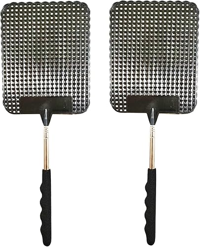 Matamoscas telescópico, matamoscas manual de plástico resistente, matamoscas resistente mejorado con poste extensible de acero inoxidable