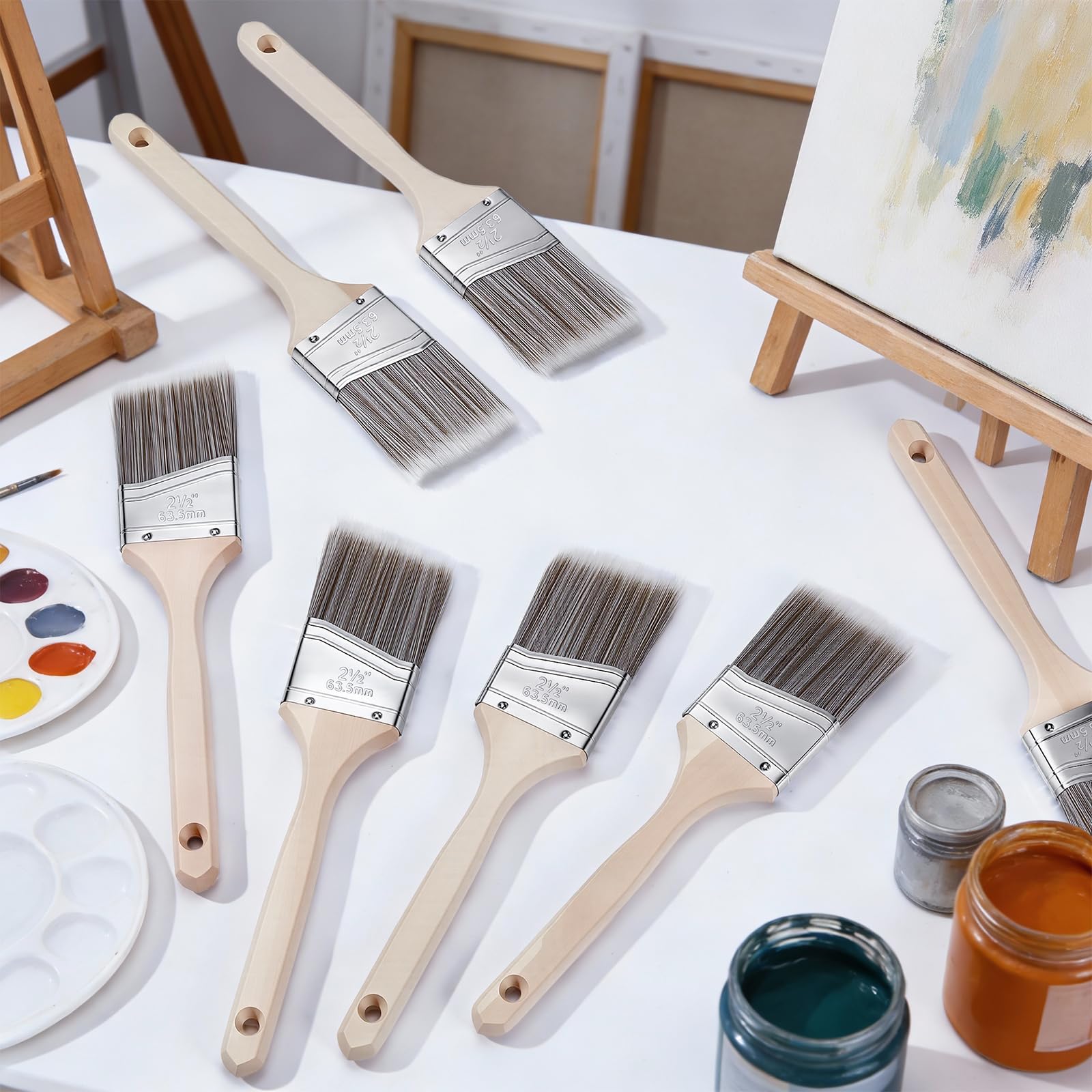 Paquete de 20 pinceles de nailon, 6,3 cm, ángulo de 6,3 cm, pincel de pintura de madera a granel para pintura de manchas, valla de pared, muebles de madera, marco de puerta, armario, ventana