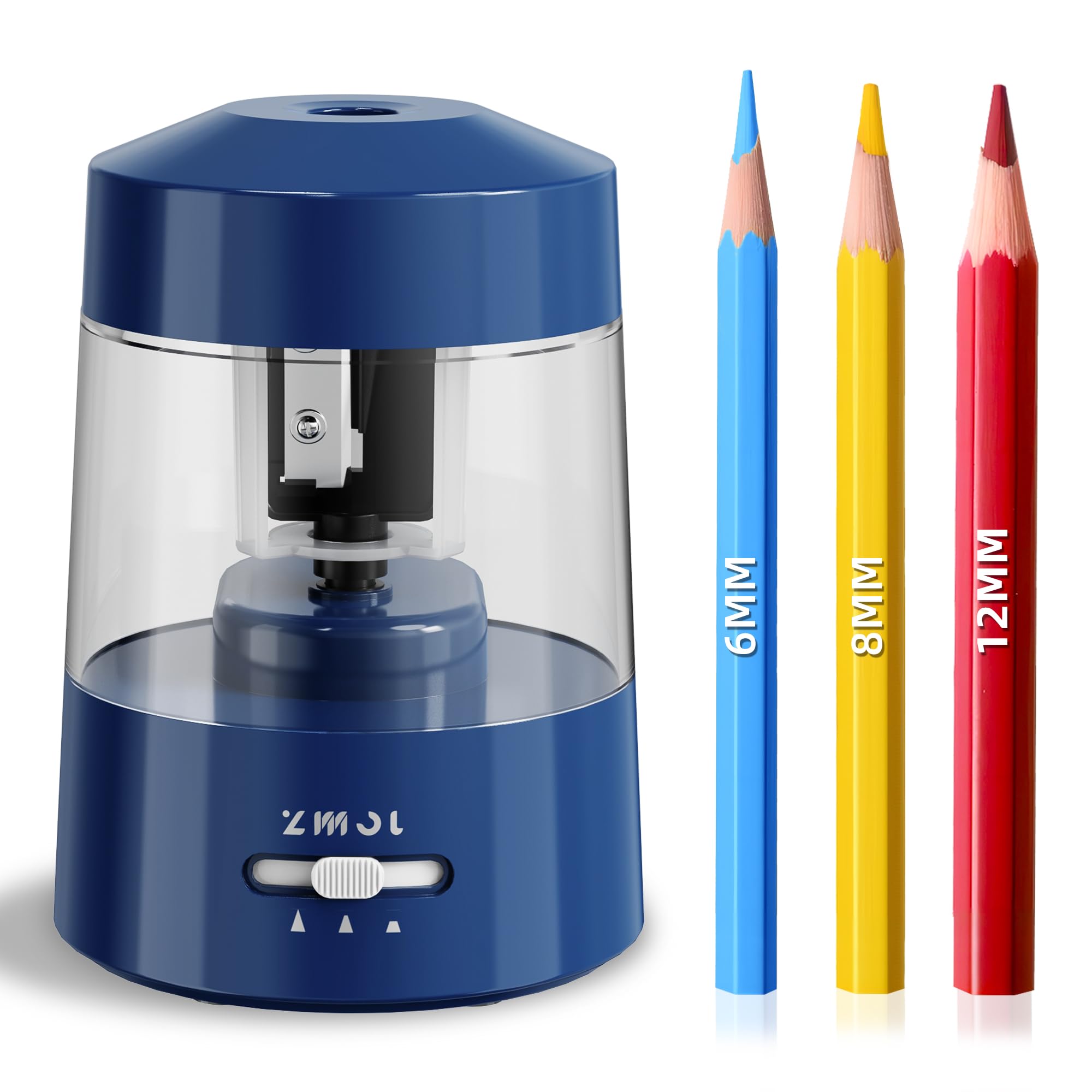 ZMOL Electric Pencil Sharpener 6-12mm Jumbo Colored&No.2 Pencils Dark Blue