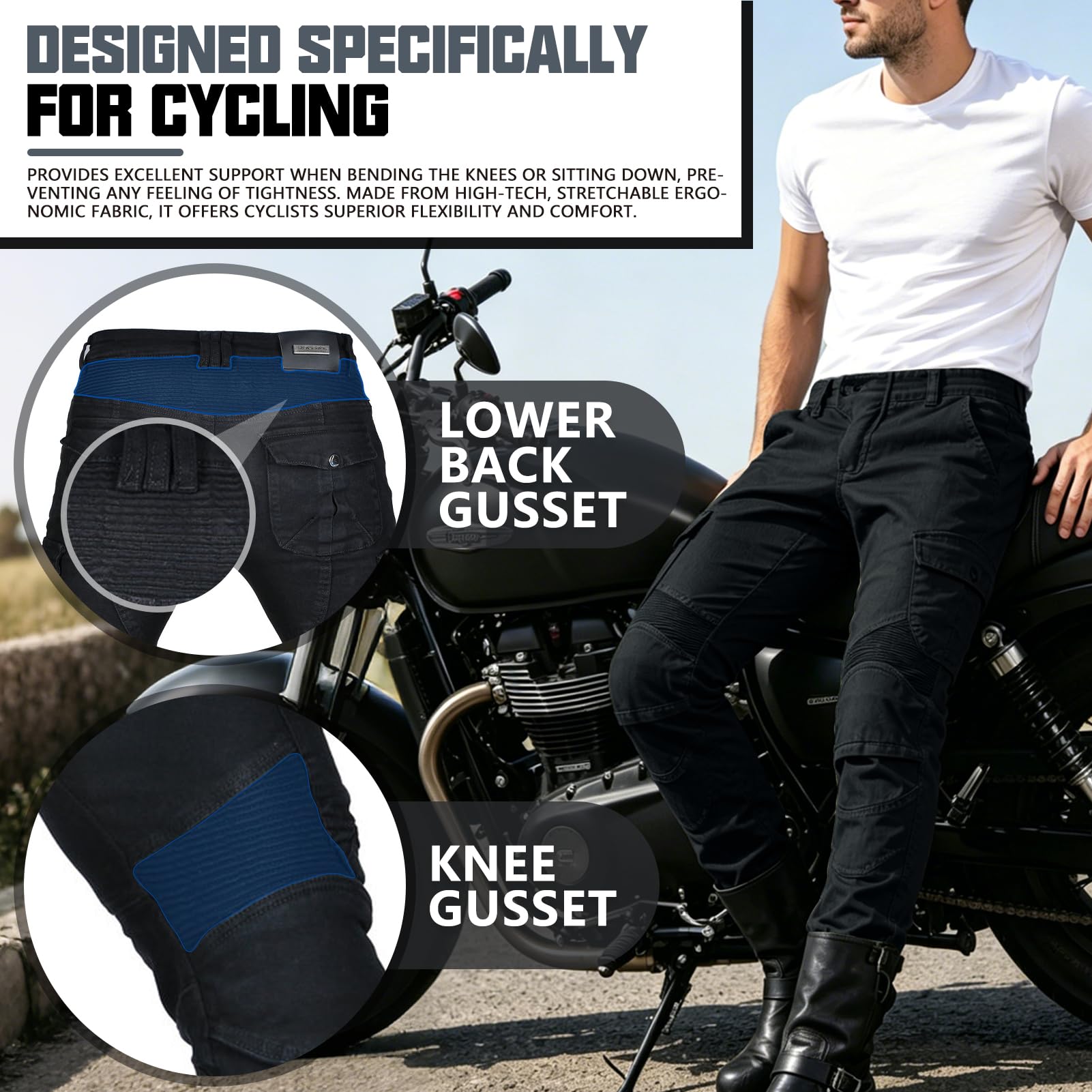 Herren Motorradhose, Motorrad-Sport-Denim-Schutzhose, Aramid-Schutzfutter, Herren-Reithose Mit Abnehmbarer Rüstung