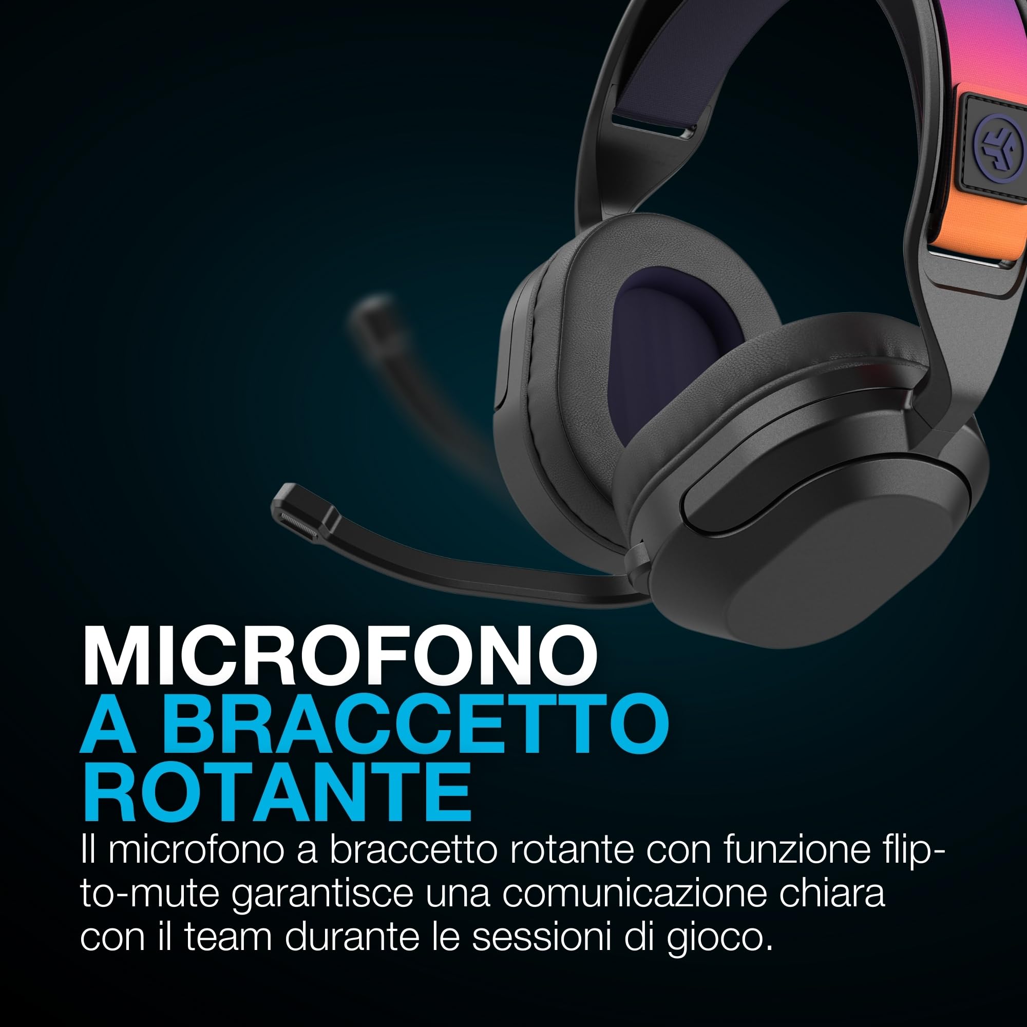 JLab Nightfall Cuffie da gioco wireless Over-Ear - Cuffie gaming con microfono per PC/PlayStation/Nintendo Switch - Driver da 50 mm, cuscinetti in schiuma Cloud e isolamento acustico interno