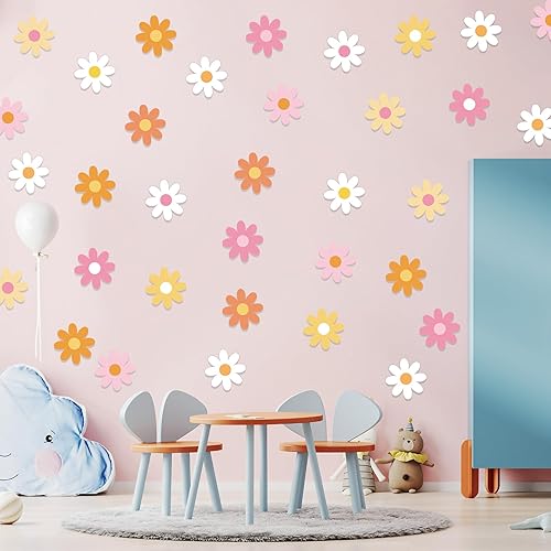 Miniatura 4 de 60 piezas de recortes de flores de margarita, tablón de anuncios hippie retro, recortes de pared groovy recortes, decoración de aula, suministros de