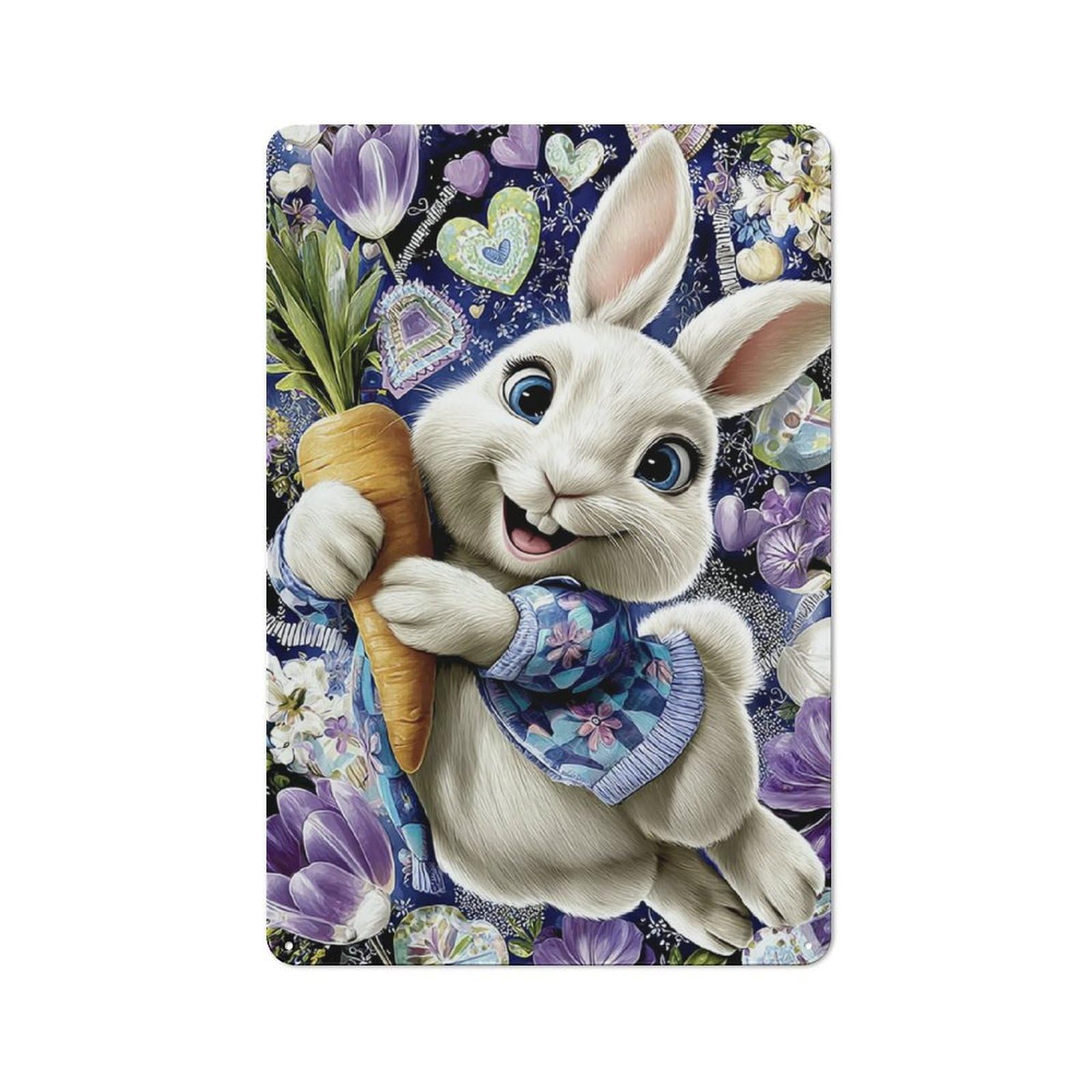 Junmoney Cute Bunny With Carrot Modern Retro Metal Wall Decor 30X20cm, Metal Wall Sign For Loft, Studio, Office Or Creative Room
