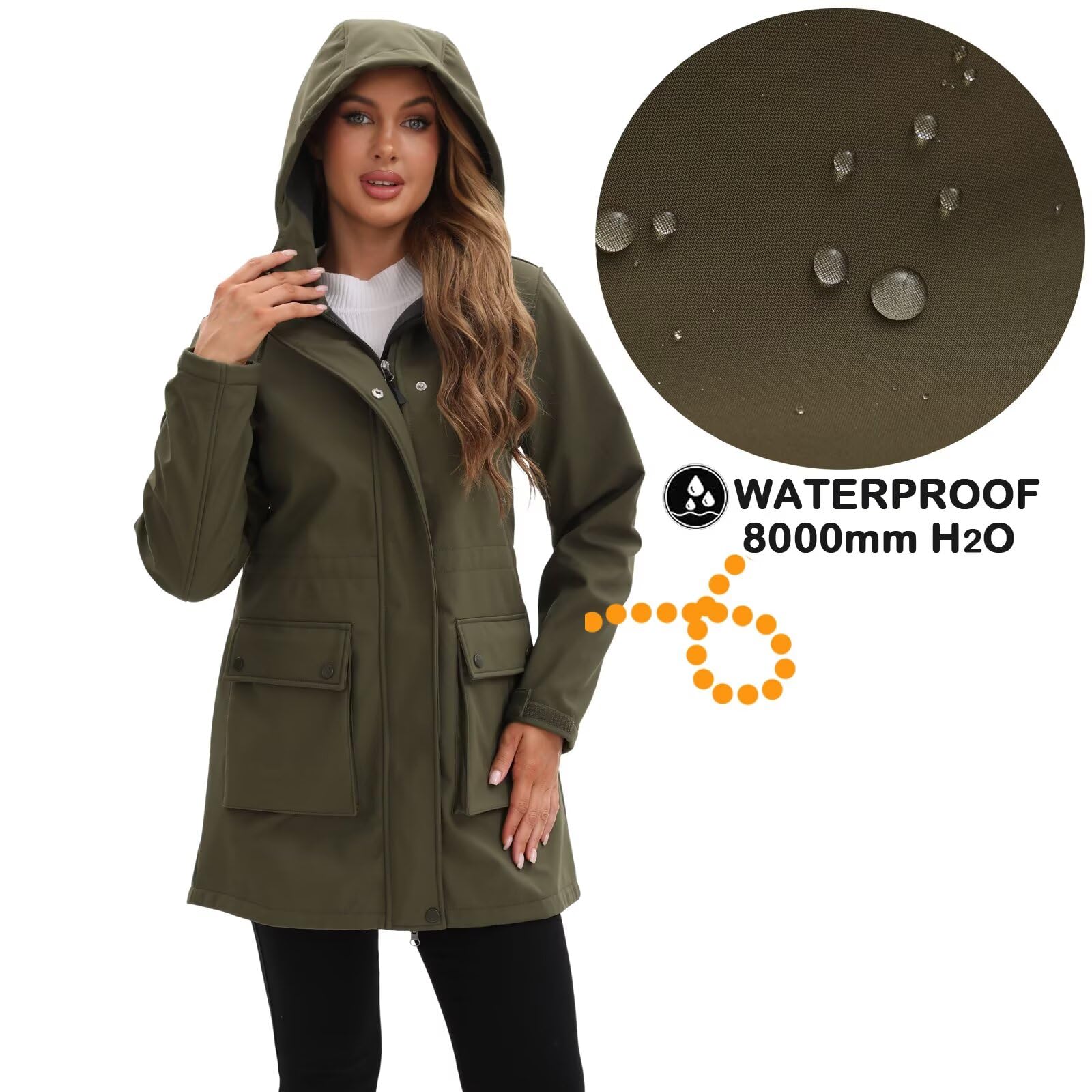 CHIGUO Veste d'hiver légère et imperméable pour femme - Doublée en polaire chaude avec capuche - Veste de pluie longue