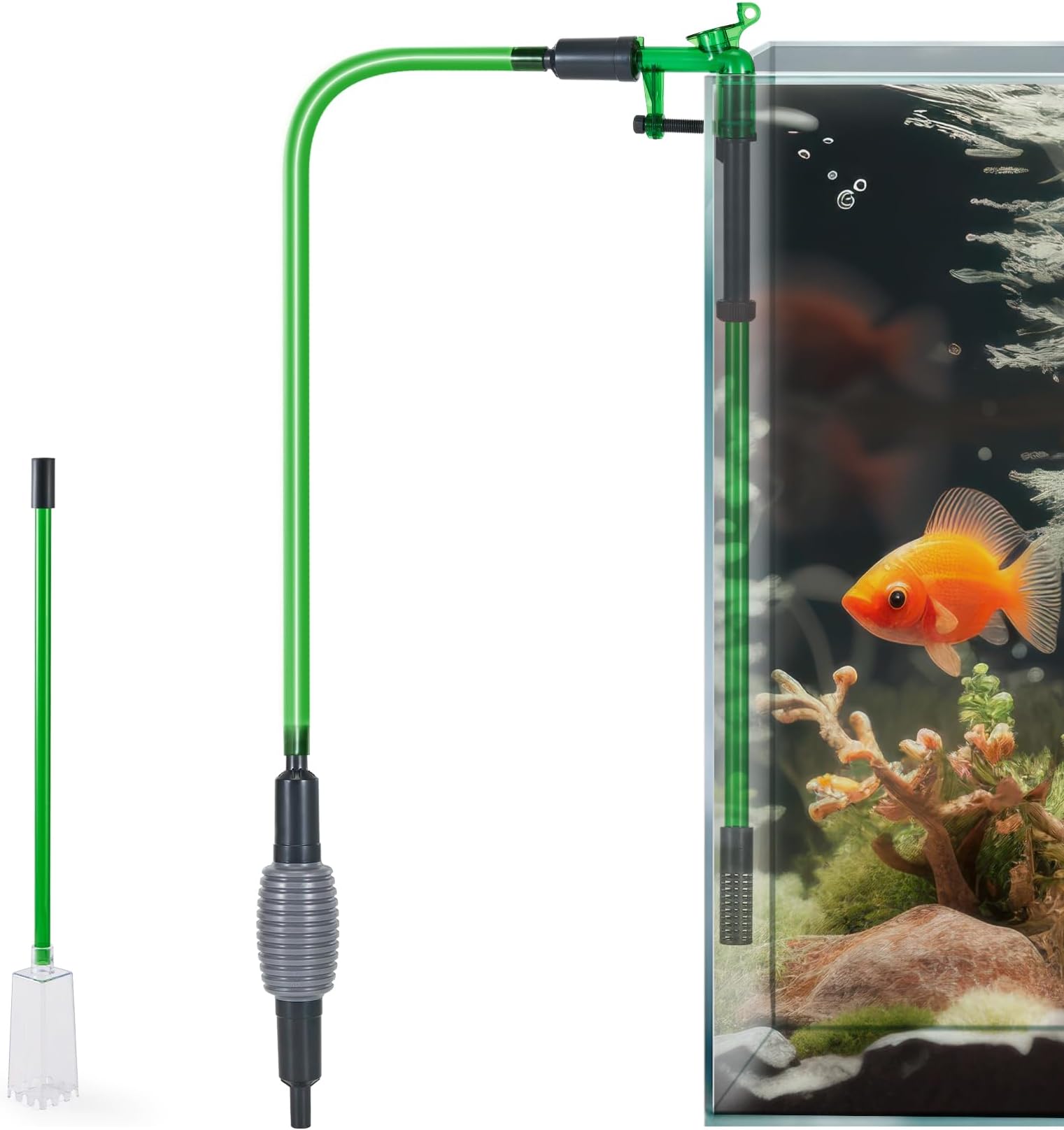 Fish Tank Cleaner Vacuum, Aquarium Vacuum Gravel Cleaner, Fish Tank Water Changer with Extra Long Tube and Two Washing Heads, Siphon Aquarium Water Changer for Fish Tank and Water Tank